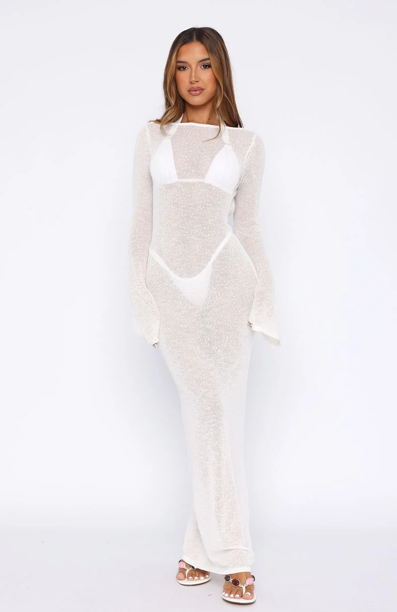 Malta Mermaids Long Sleeve Maxi Dress White - luluinthesky