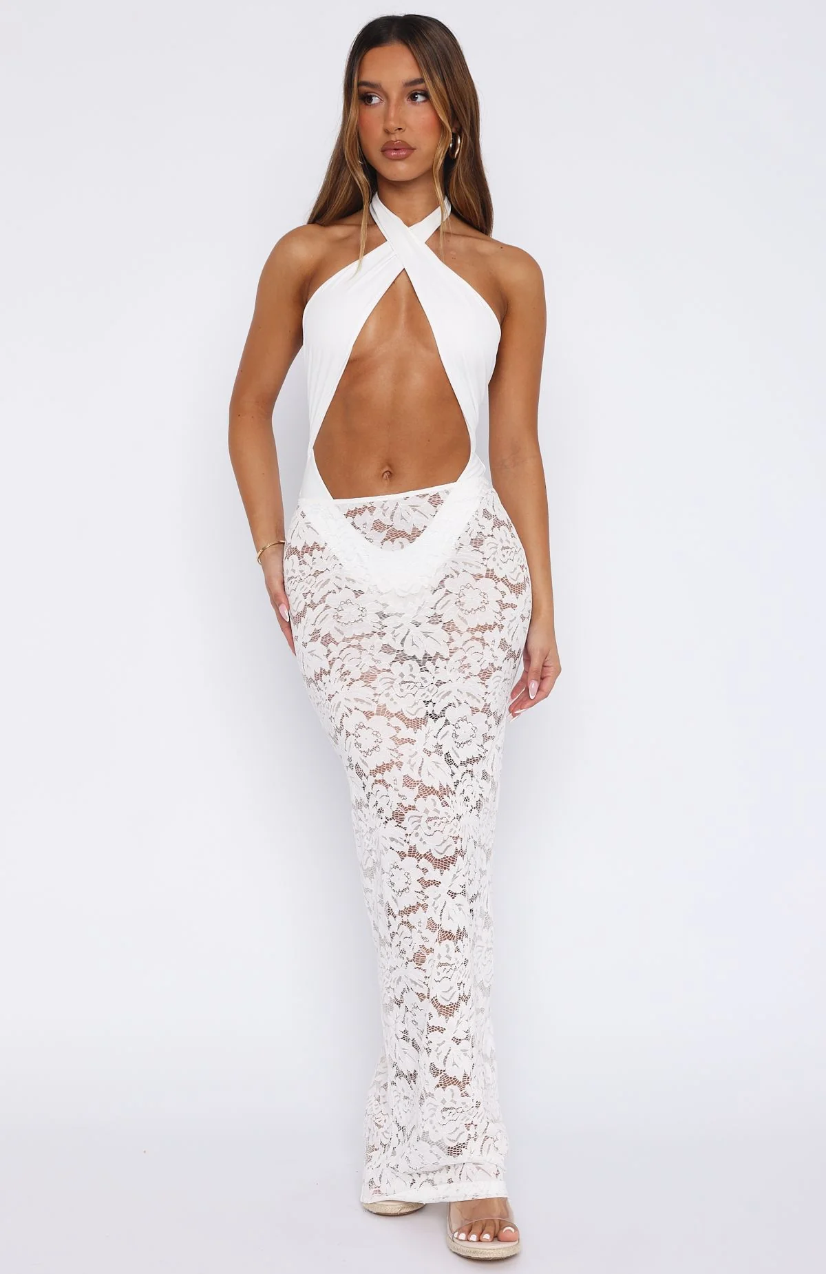 Take Time Lace Maxi Skirt White - luluinthesky
