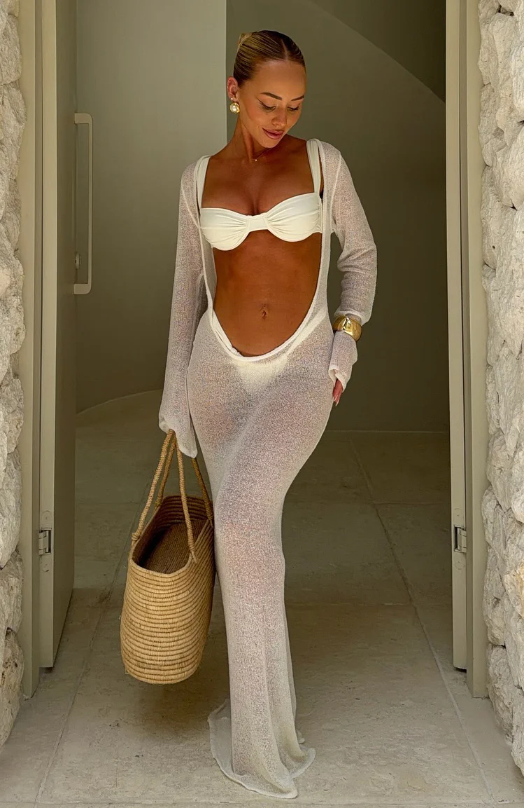 Malta Mermaids Long Sleeve Maxi Dress White - luluinthesky