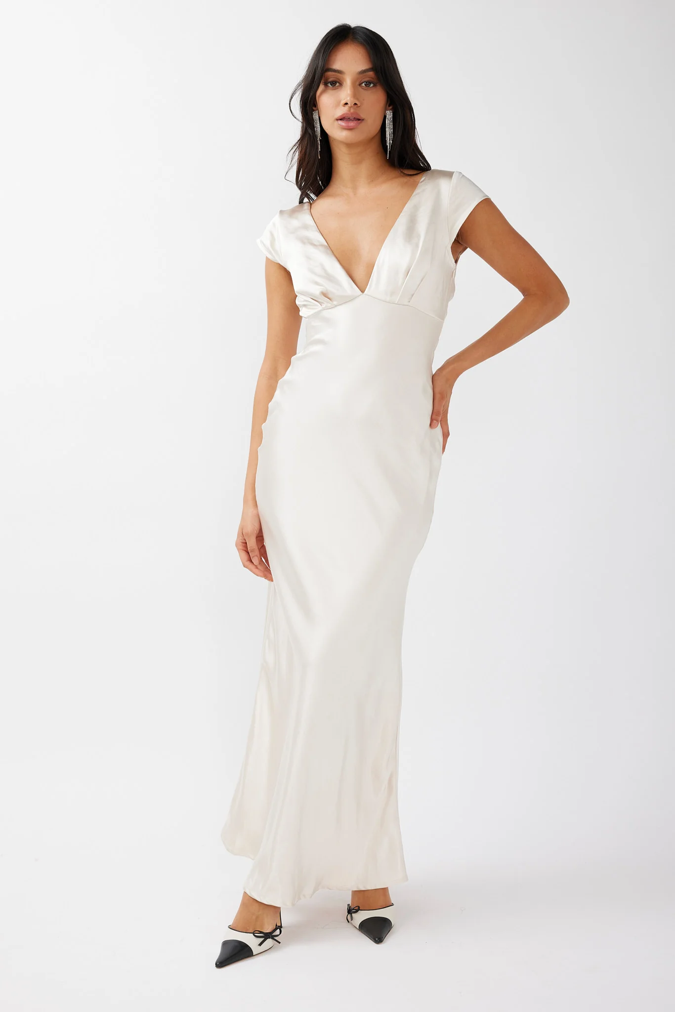 Lucinda VNeck Twist Back Midi Dress Champagne
