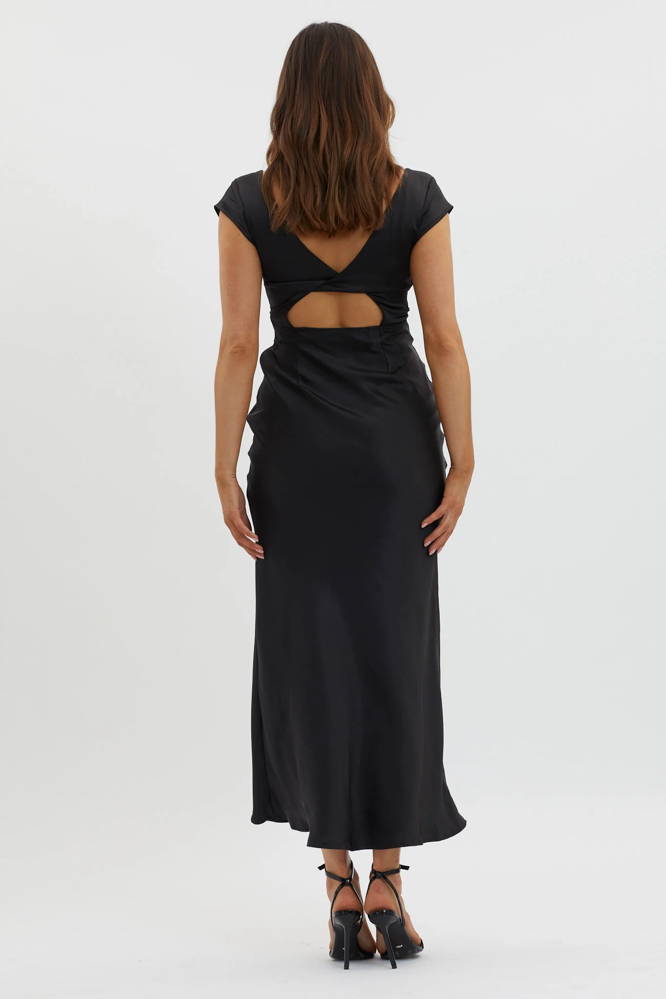 Lucinda VNeck Twist Back Midi Dress Black