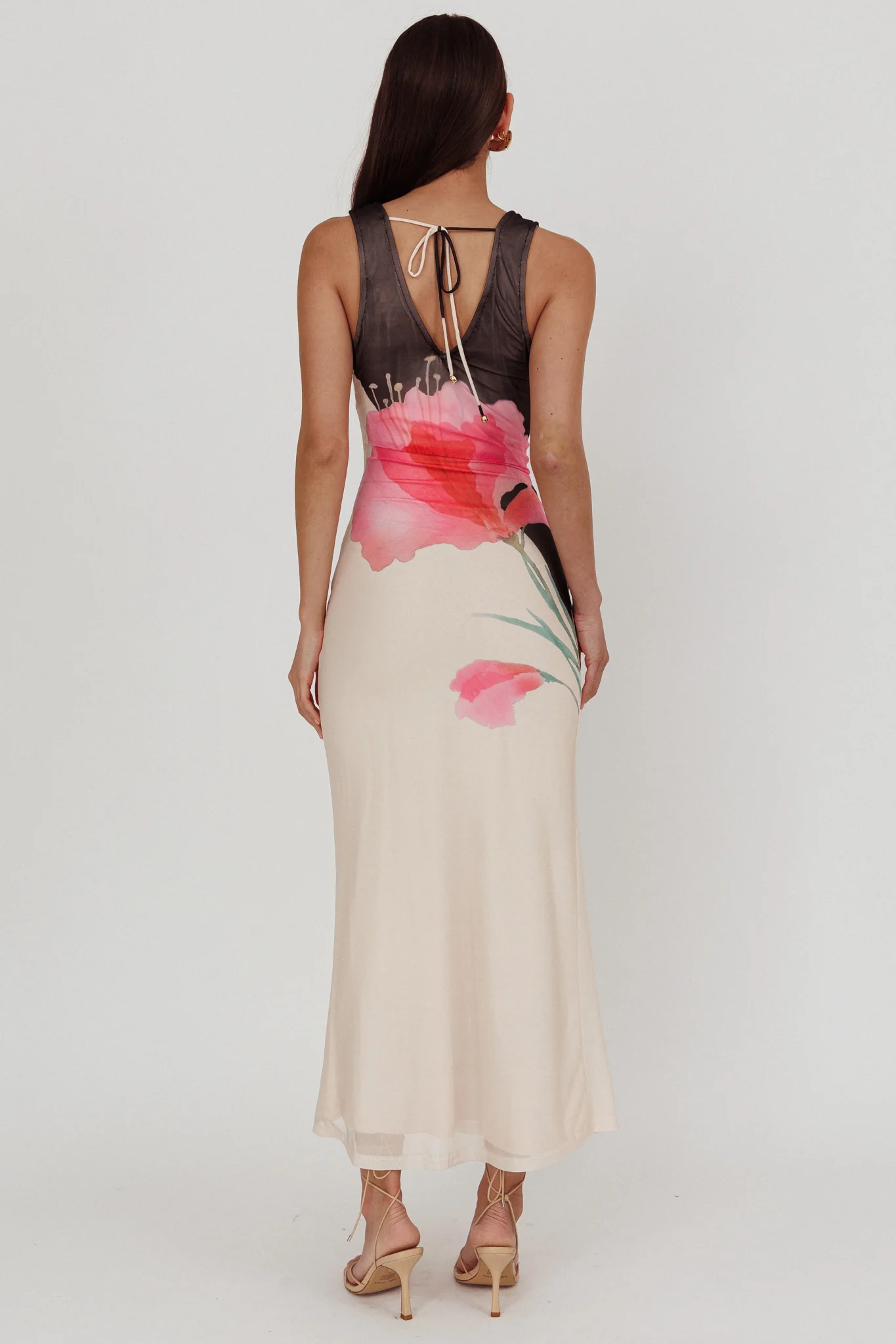 Print Plunging Neck Tie Front Maxi Dress