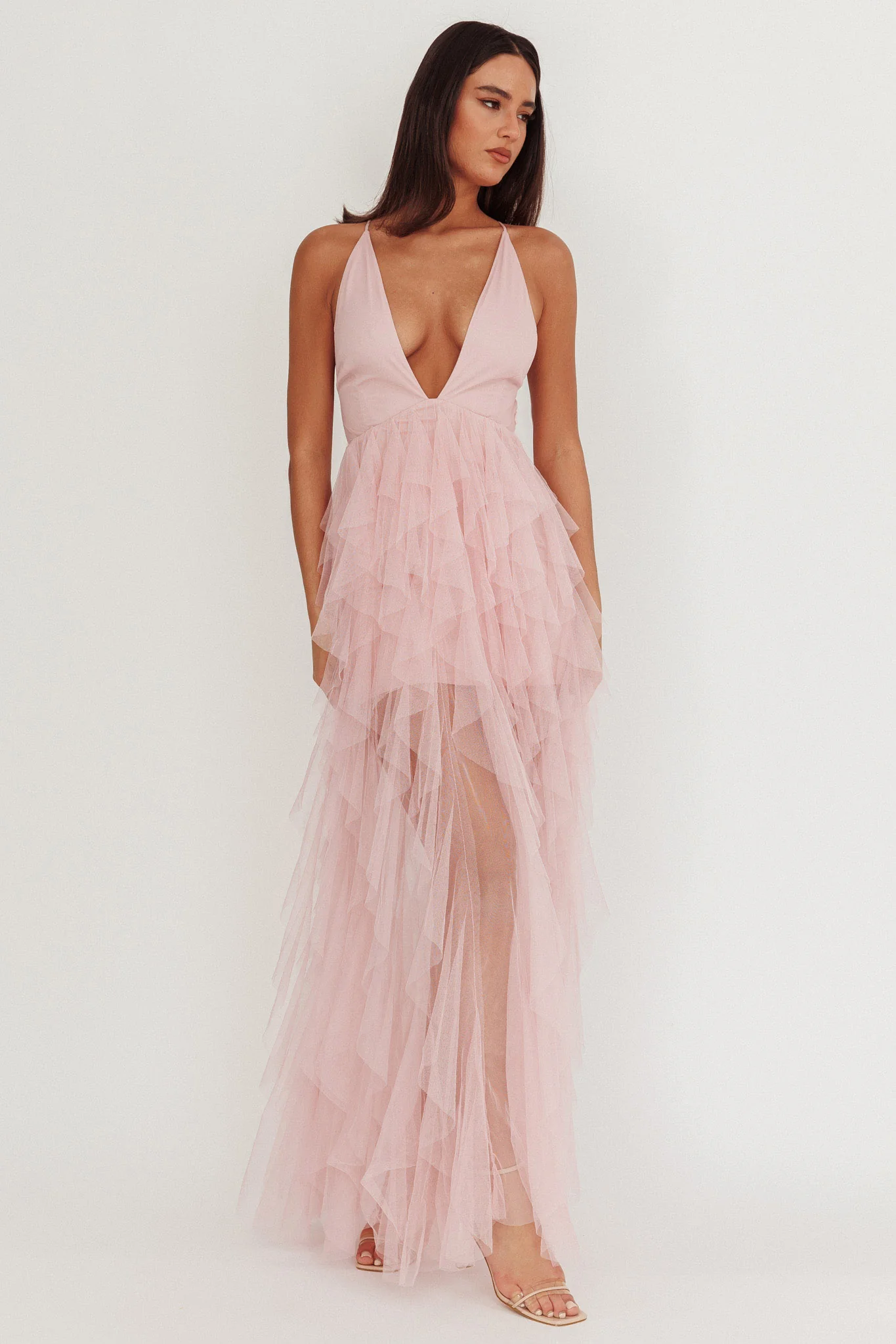 Auguste Cascading Frill Maxi Dress Blush