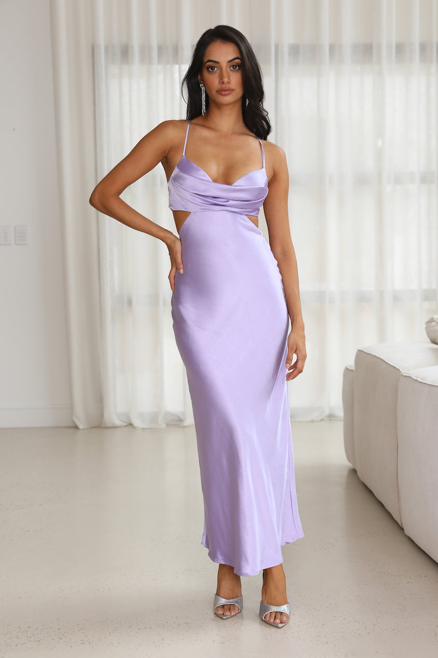 Grandest Entrance Satin Maxi Dress Lilac