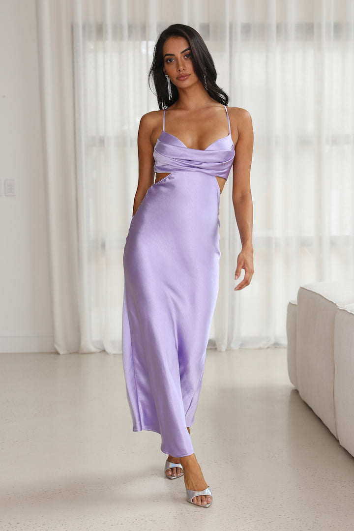 Grandest Entrance Satin Maxi Dress Lilac
