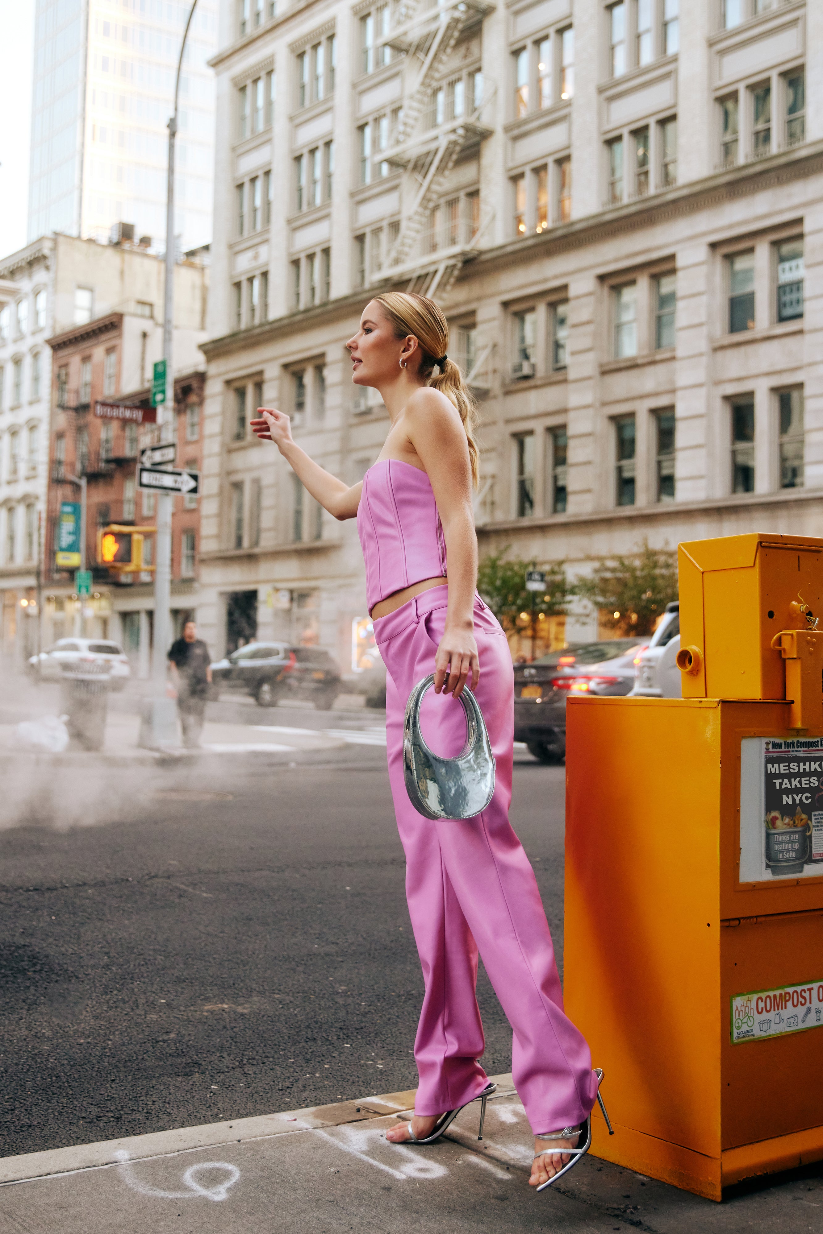 MESHKI Matilda Slouchy Low Rise Faux Leather Pant - Rose Pink