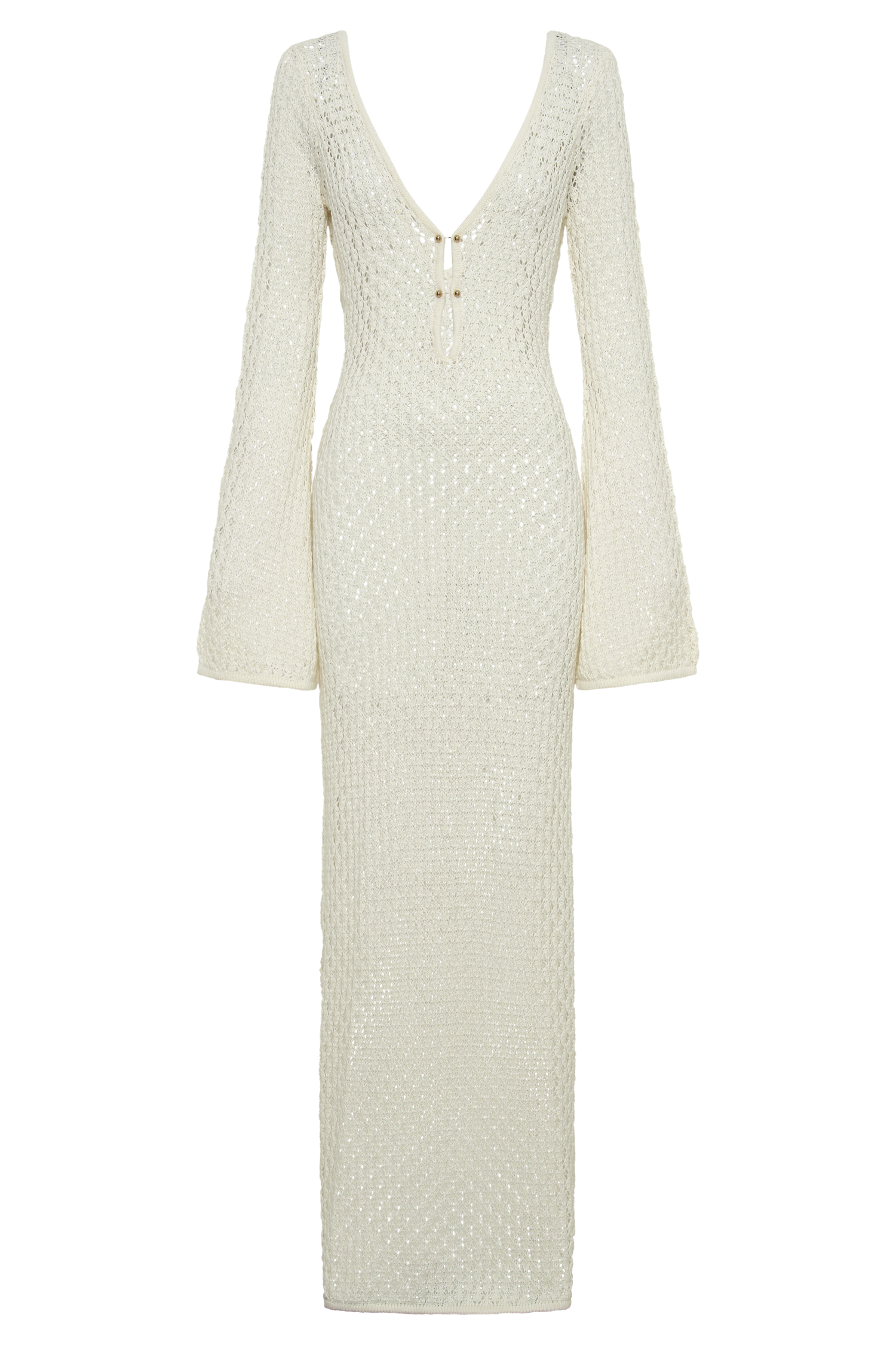MESHKI Kayleigh Crochet Fishtail Flare Sleeve Maxi Dress - White