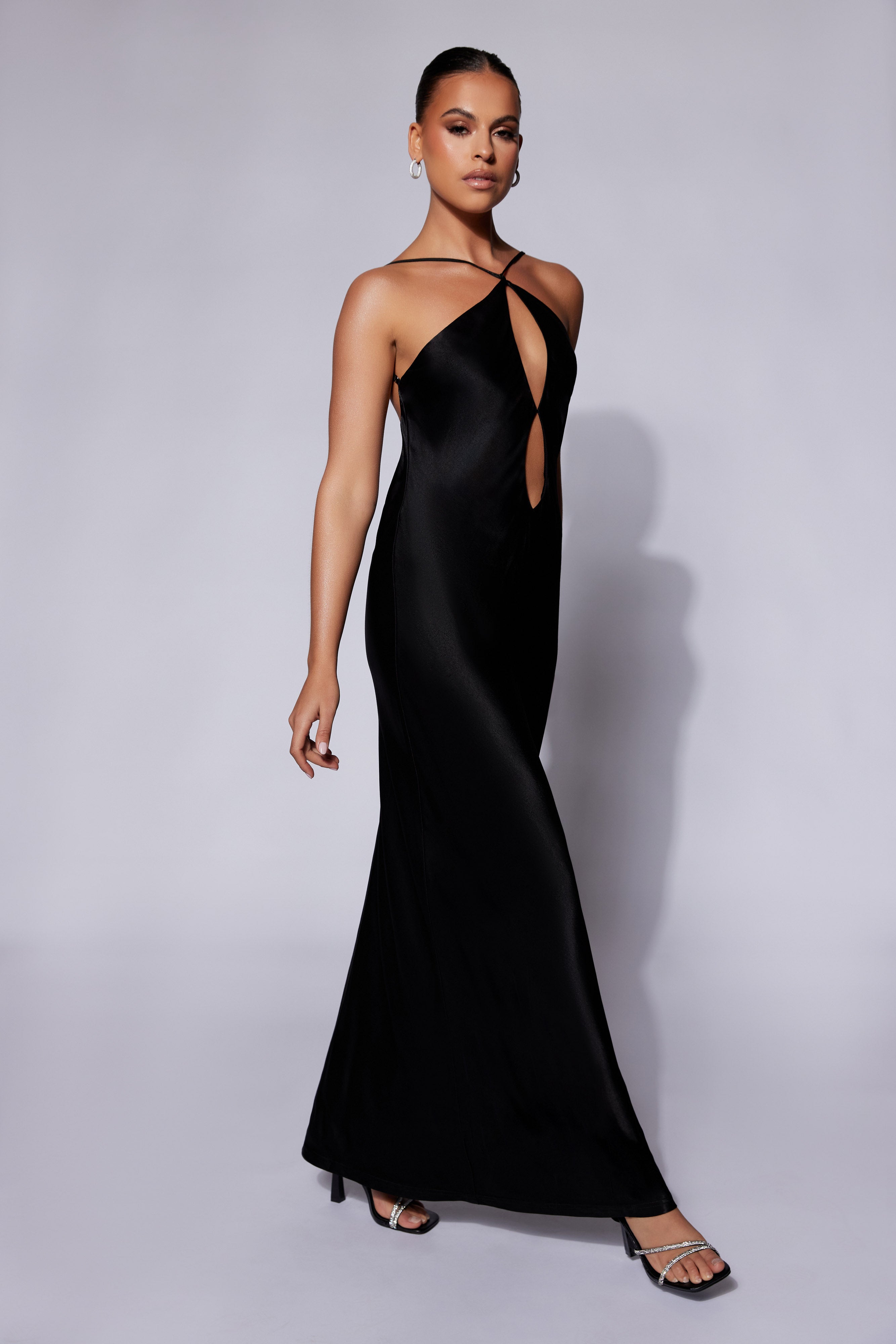 MESHKI Lucia Satin Cut Out Maxi Dress - Black