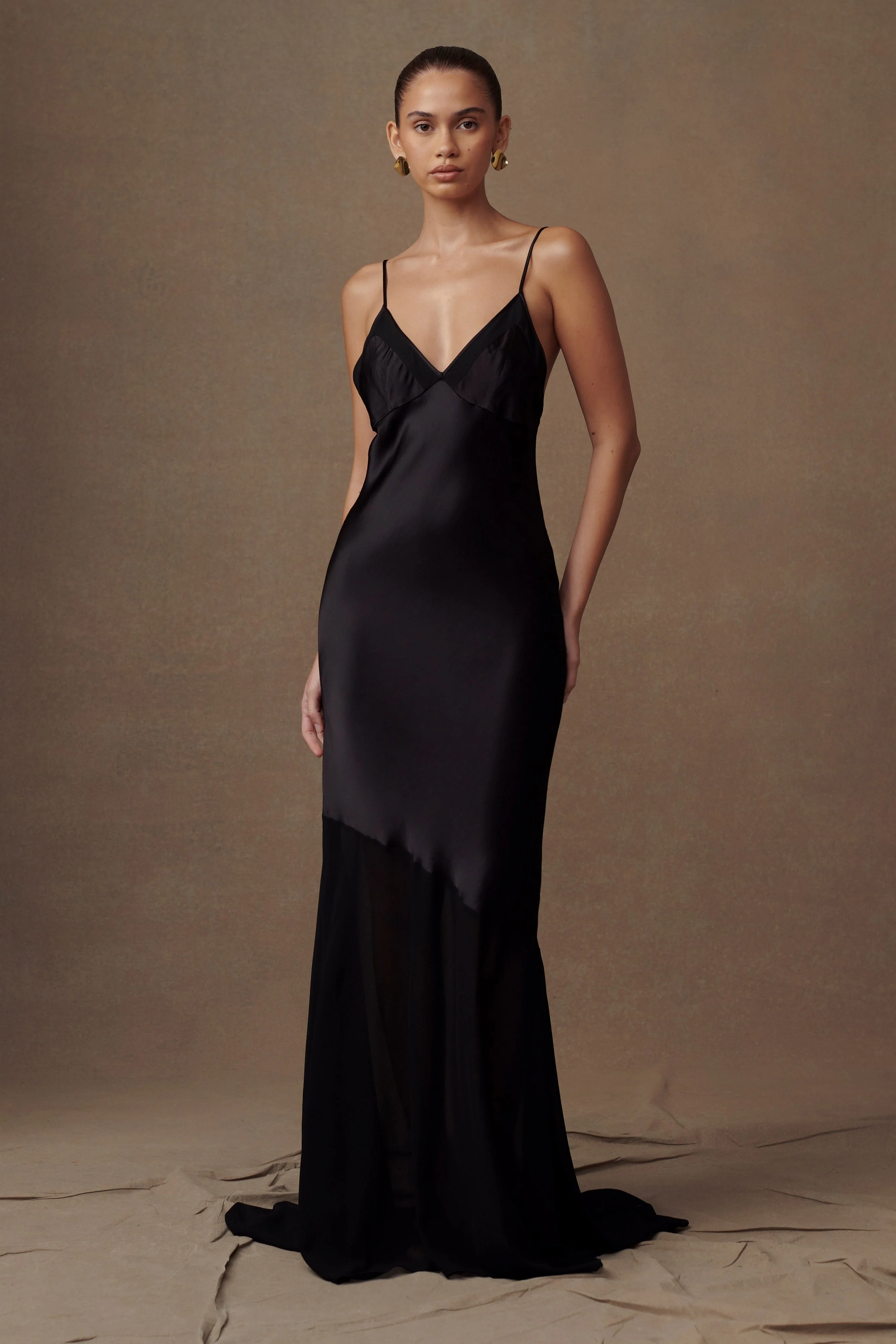 MESHKI Evelyn Iridescent Satin Maxi Dress - Black