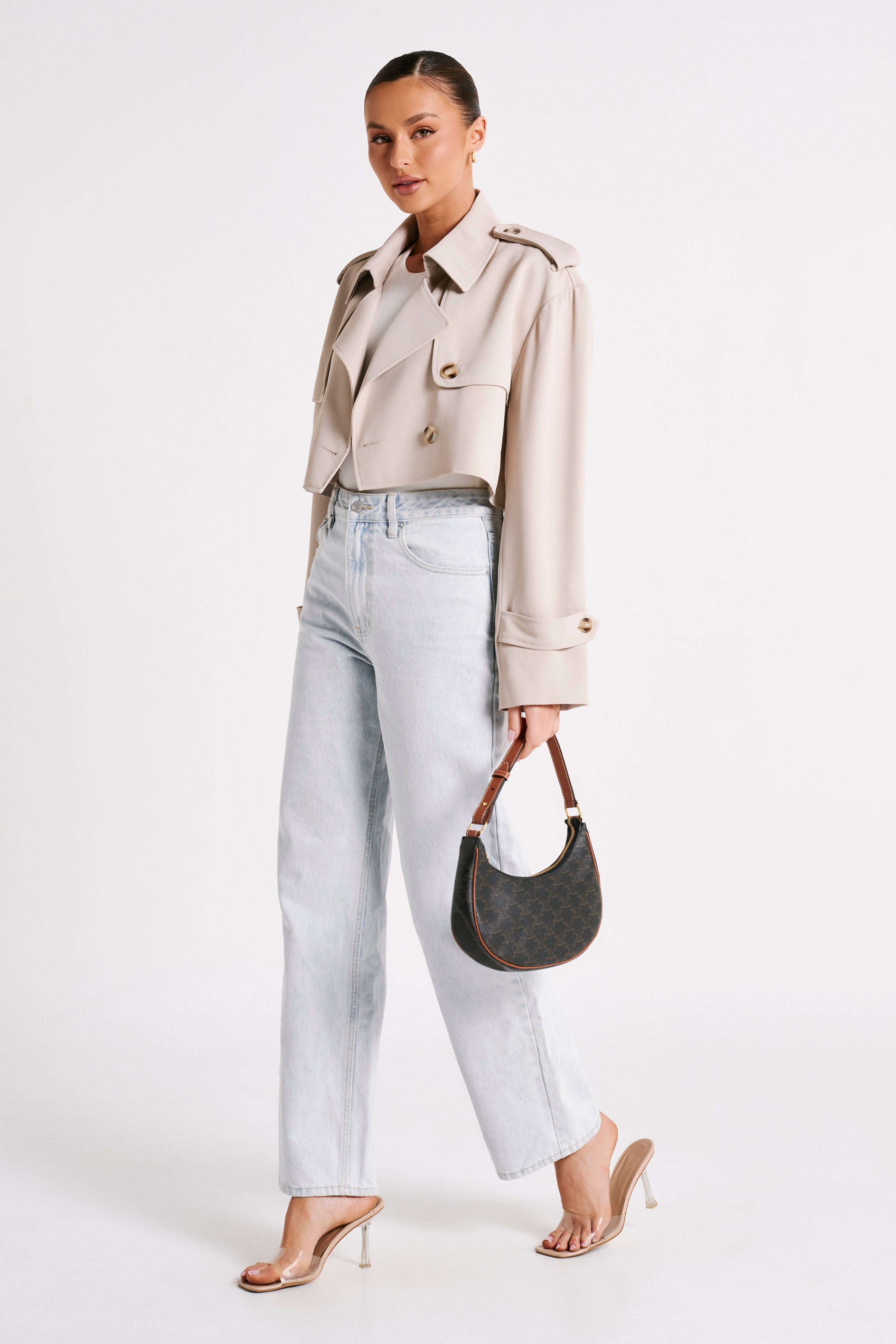 MESHKI Palmer Cropped Trench Coat - Bone