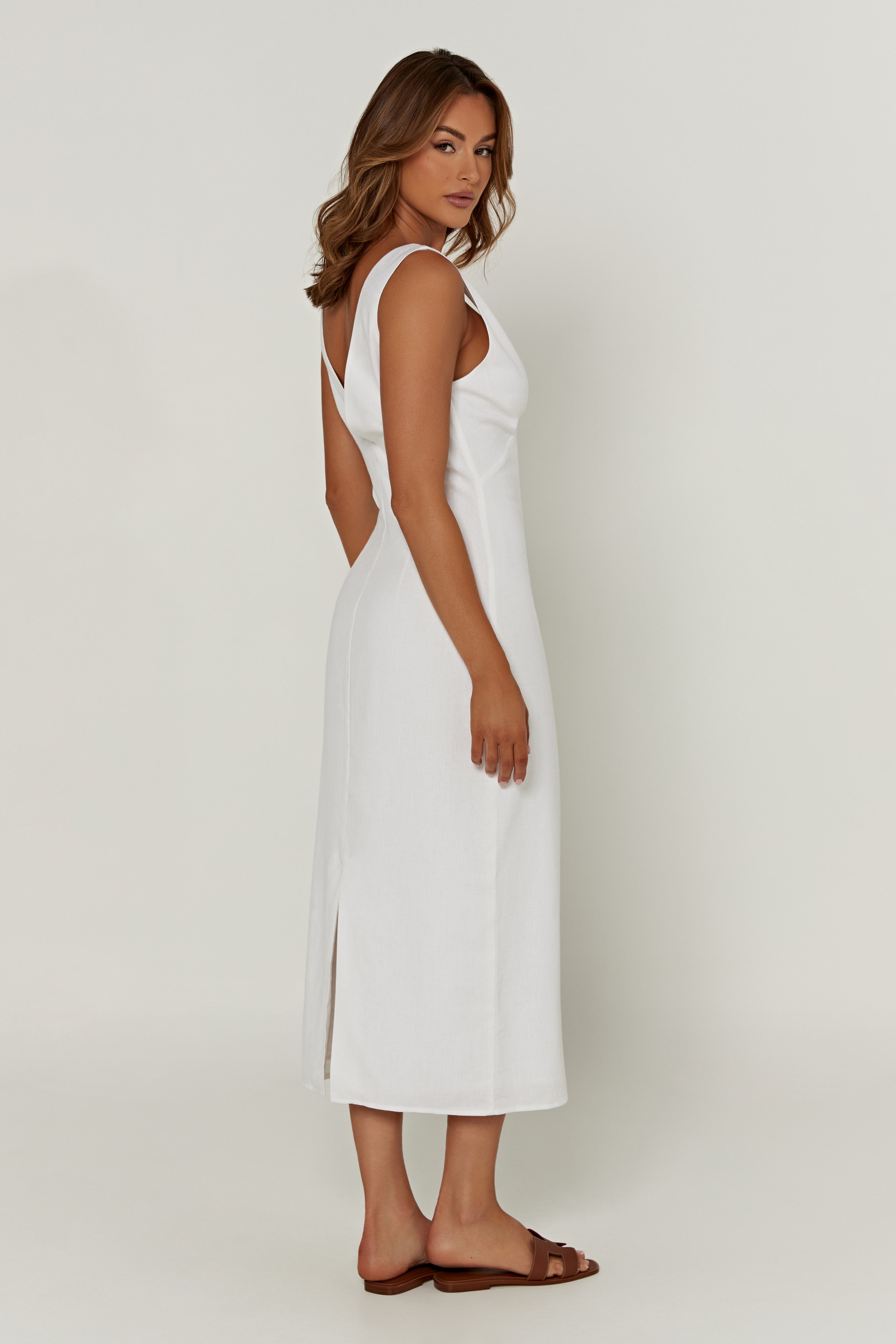 Elspeth Linen Midi Dress - White