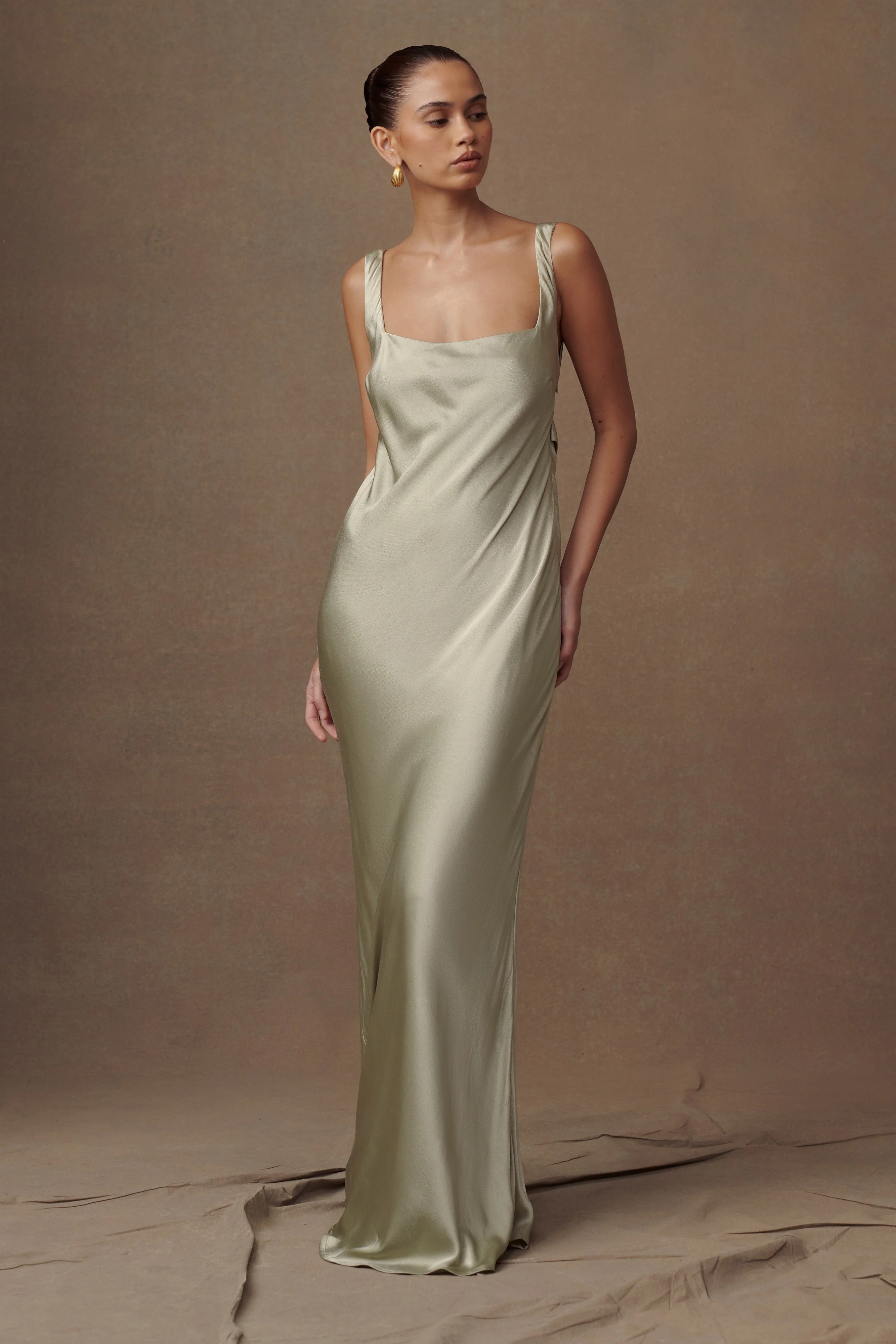 MESHKI Ensley Satin Maxi Dress - Sage