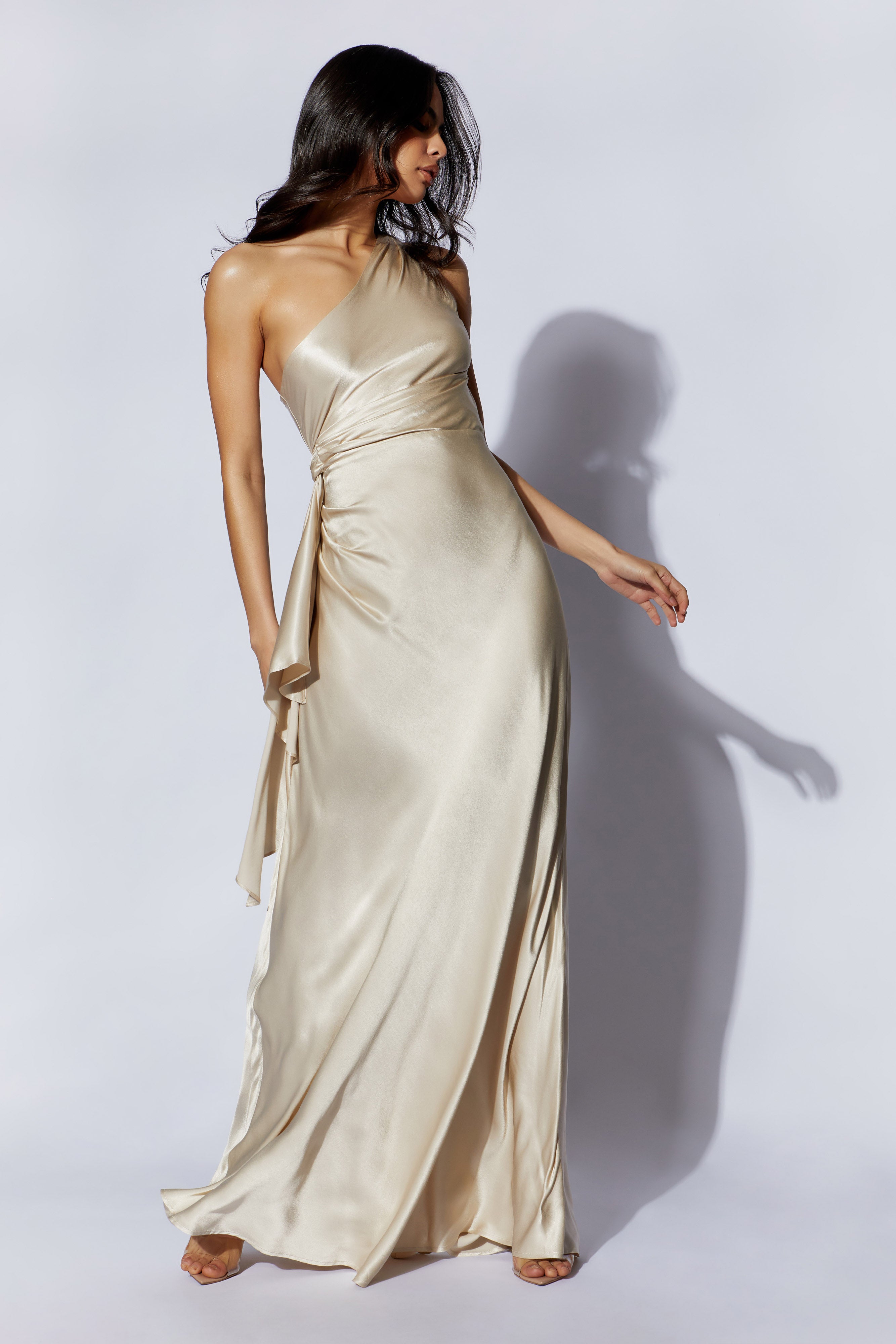 MESHKI Calliope One Shoulder Maxi Dress - Champagne