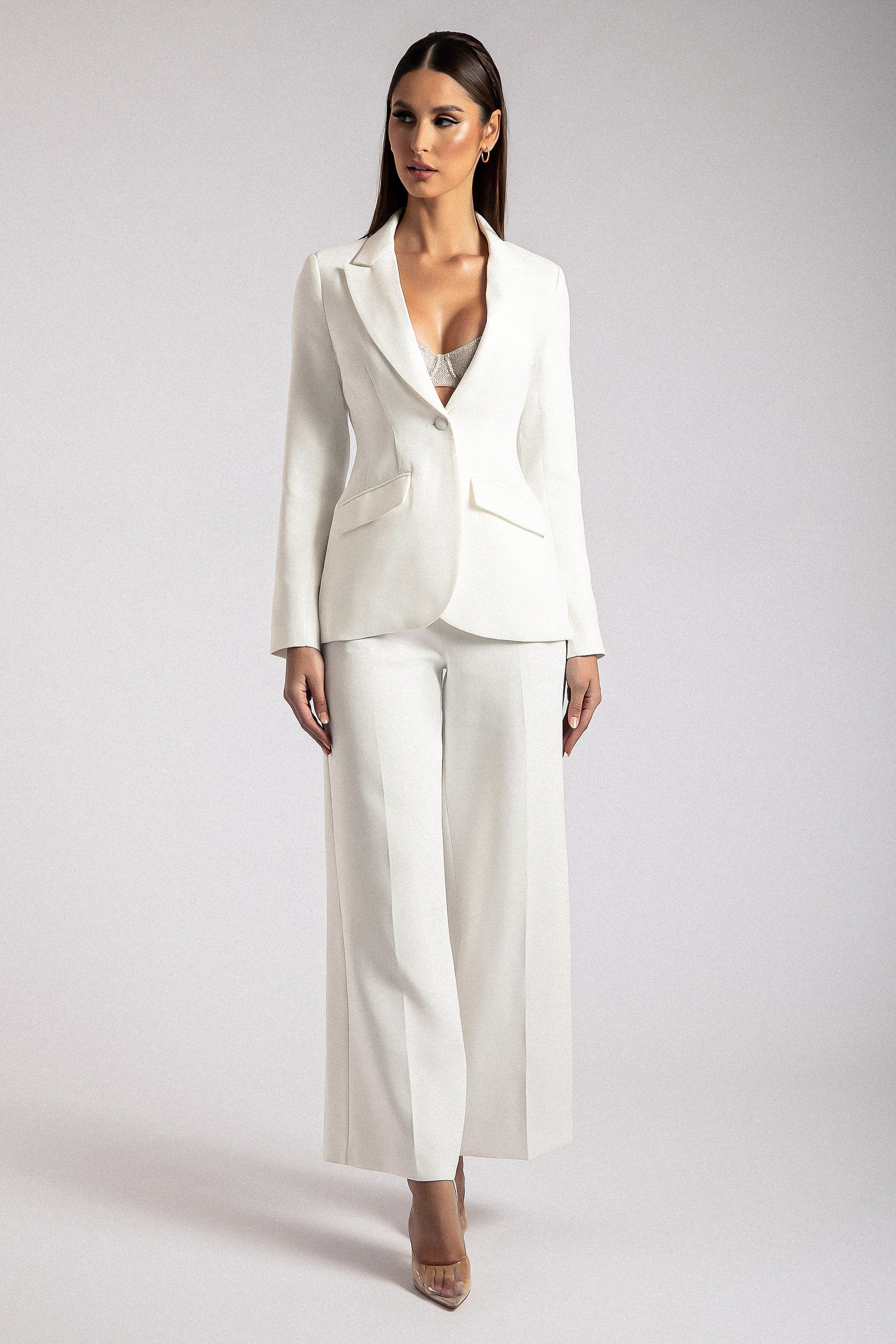 MESHKI Helda Fitted Cinched Waist Blazer - White