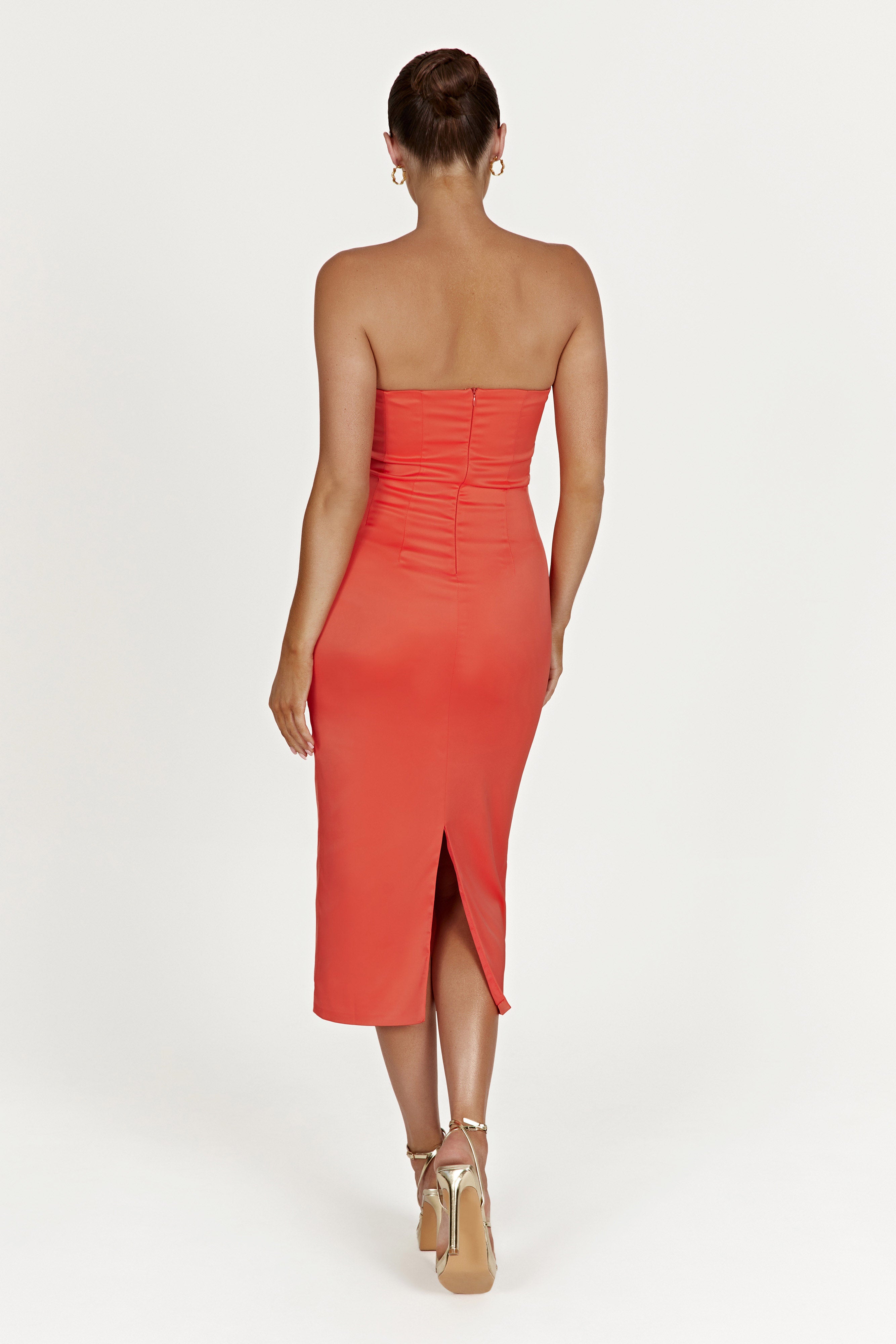 MESHKI Bryony Cupped Bodycon Midi Dress - Coral