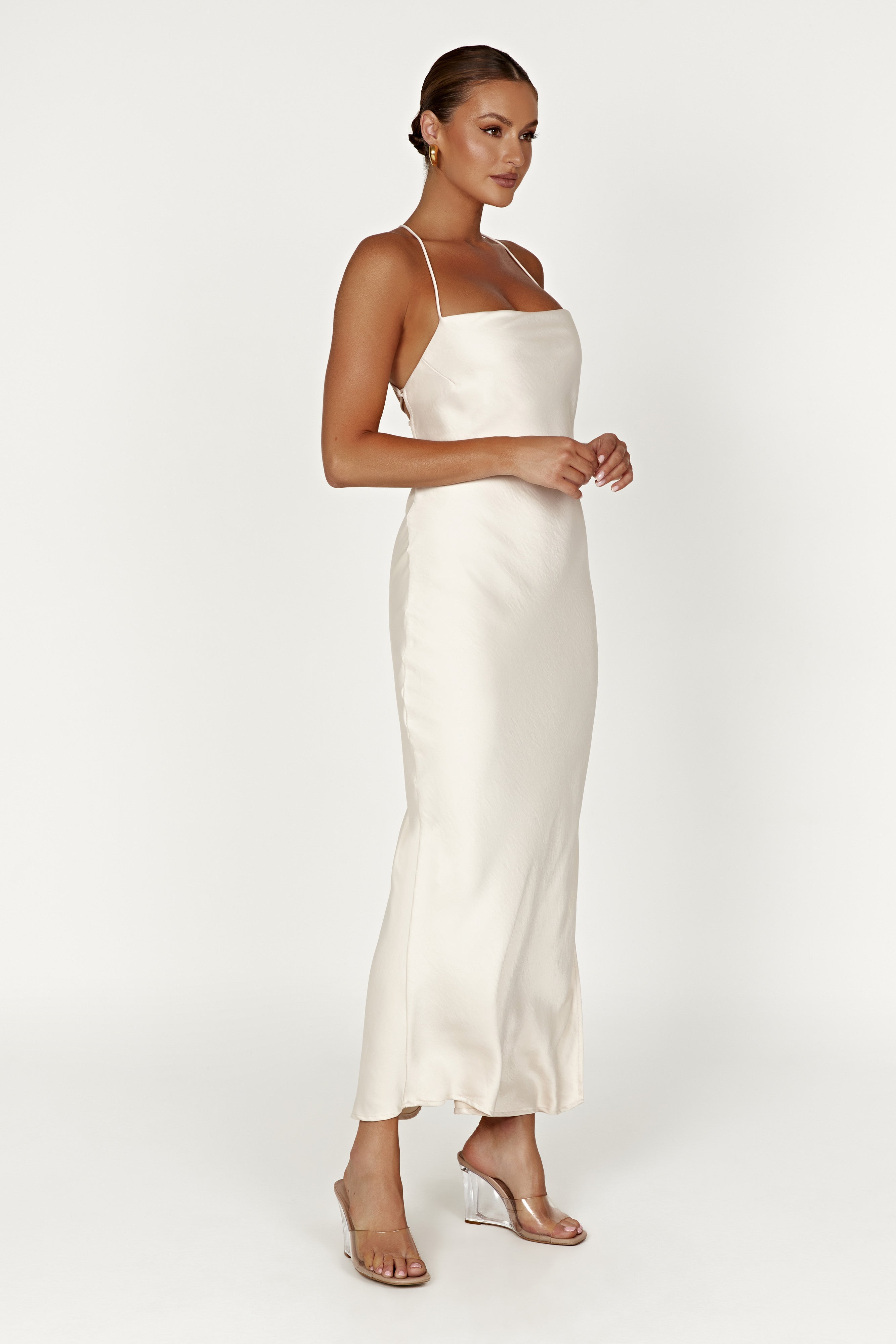 MESHKI Sydney Straight Neck Slip Maxi Dress - Cream