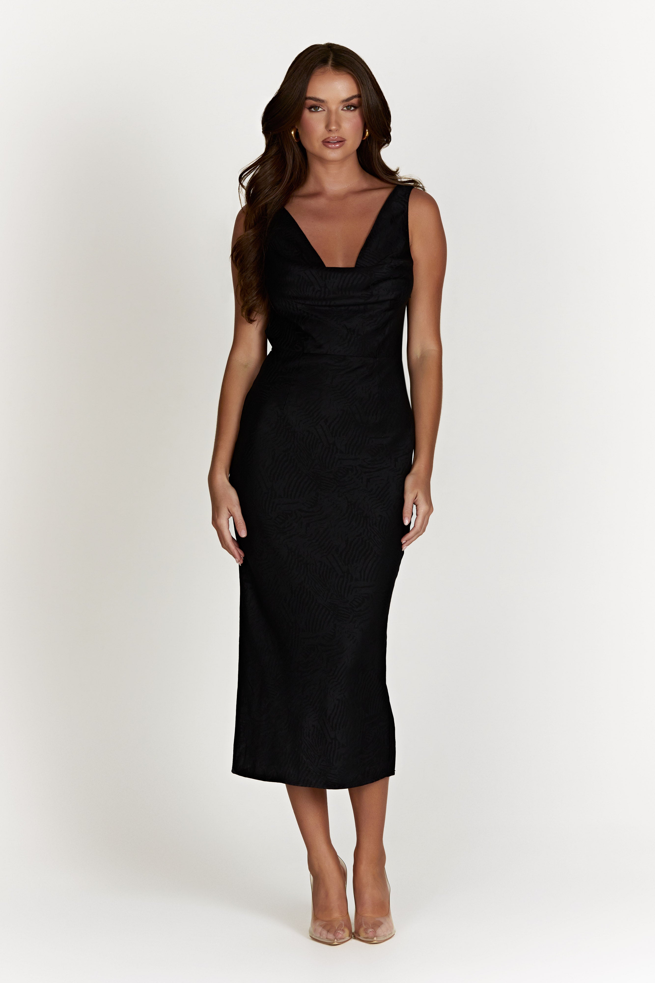 MESHKI Fallon Cowl Midi Dress - Black