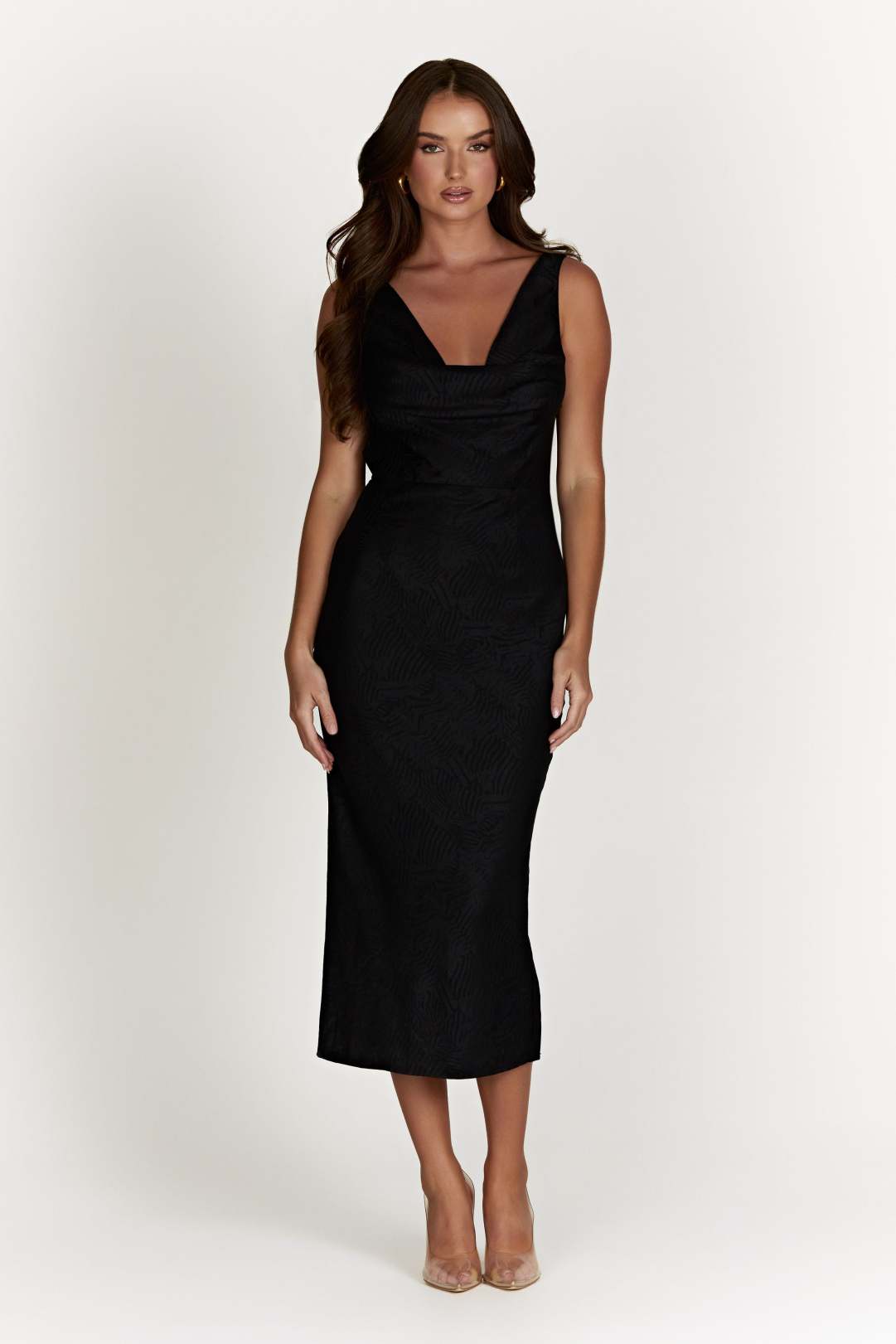 MESHKI Fallon Cowl Midi Dress - Black - nearly-newlywed