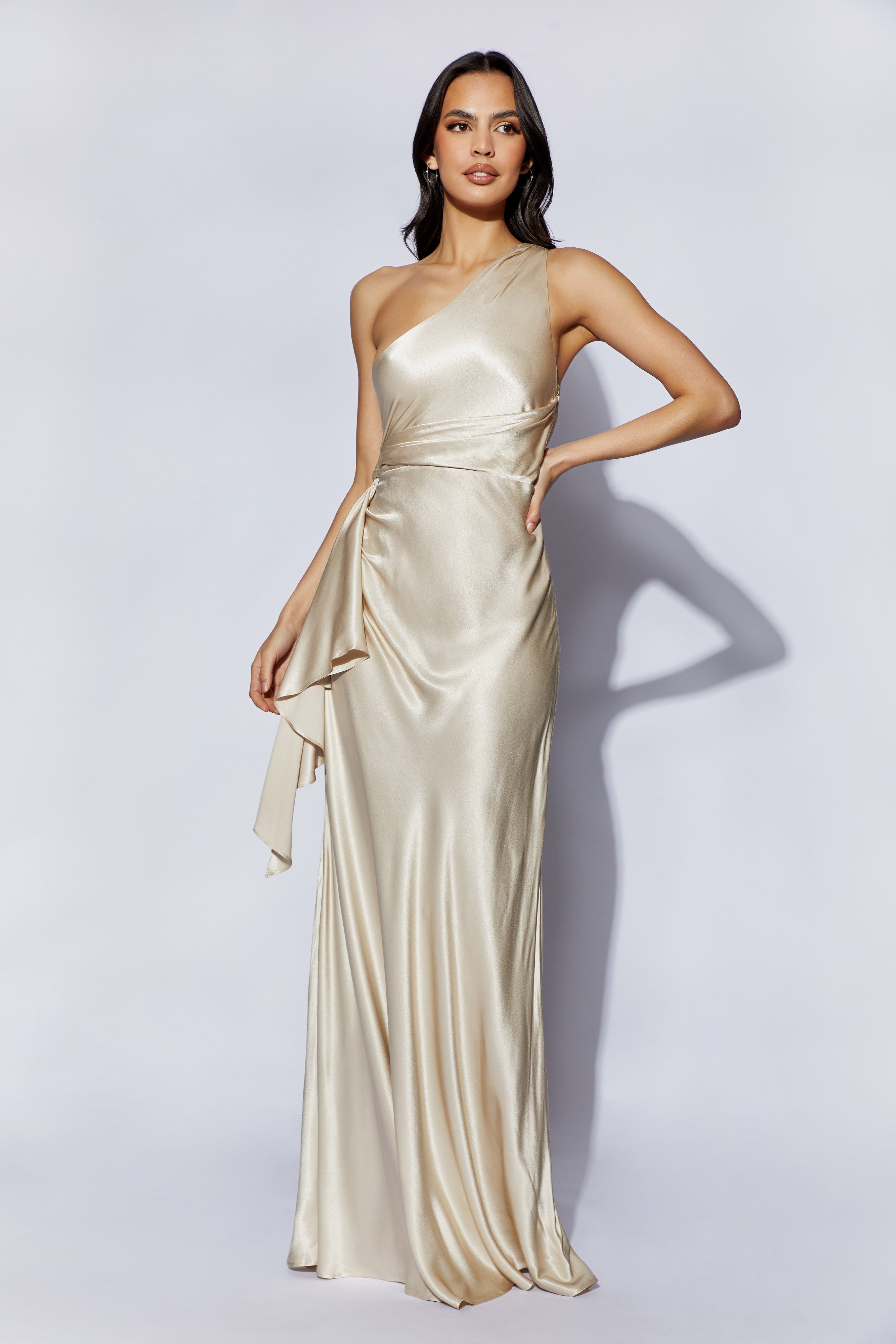 MESHKI Calliope One Shoulder Maxi Dress - Champagne