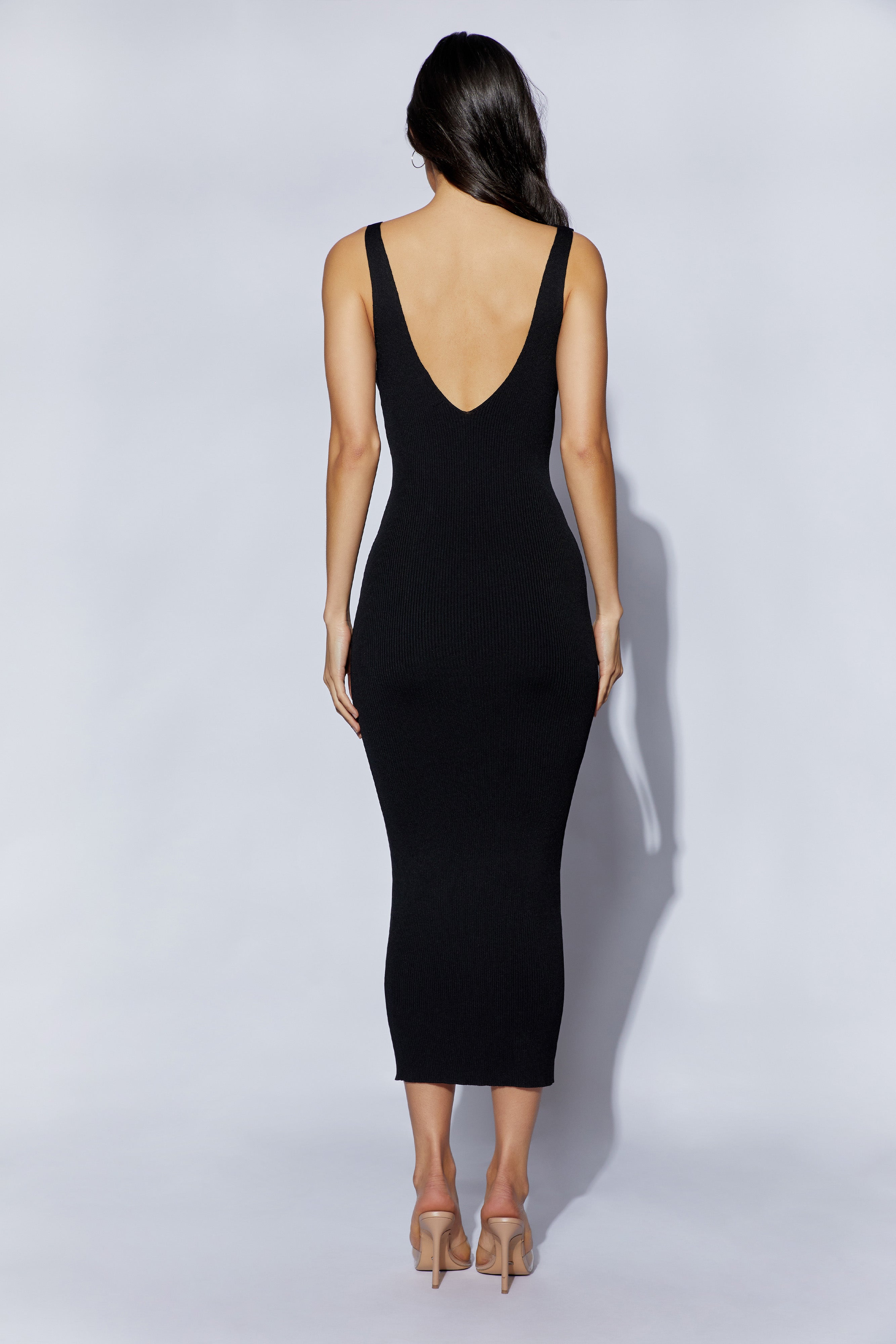 Jodie V Neck Midi Dress - Black