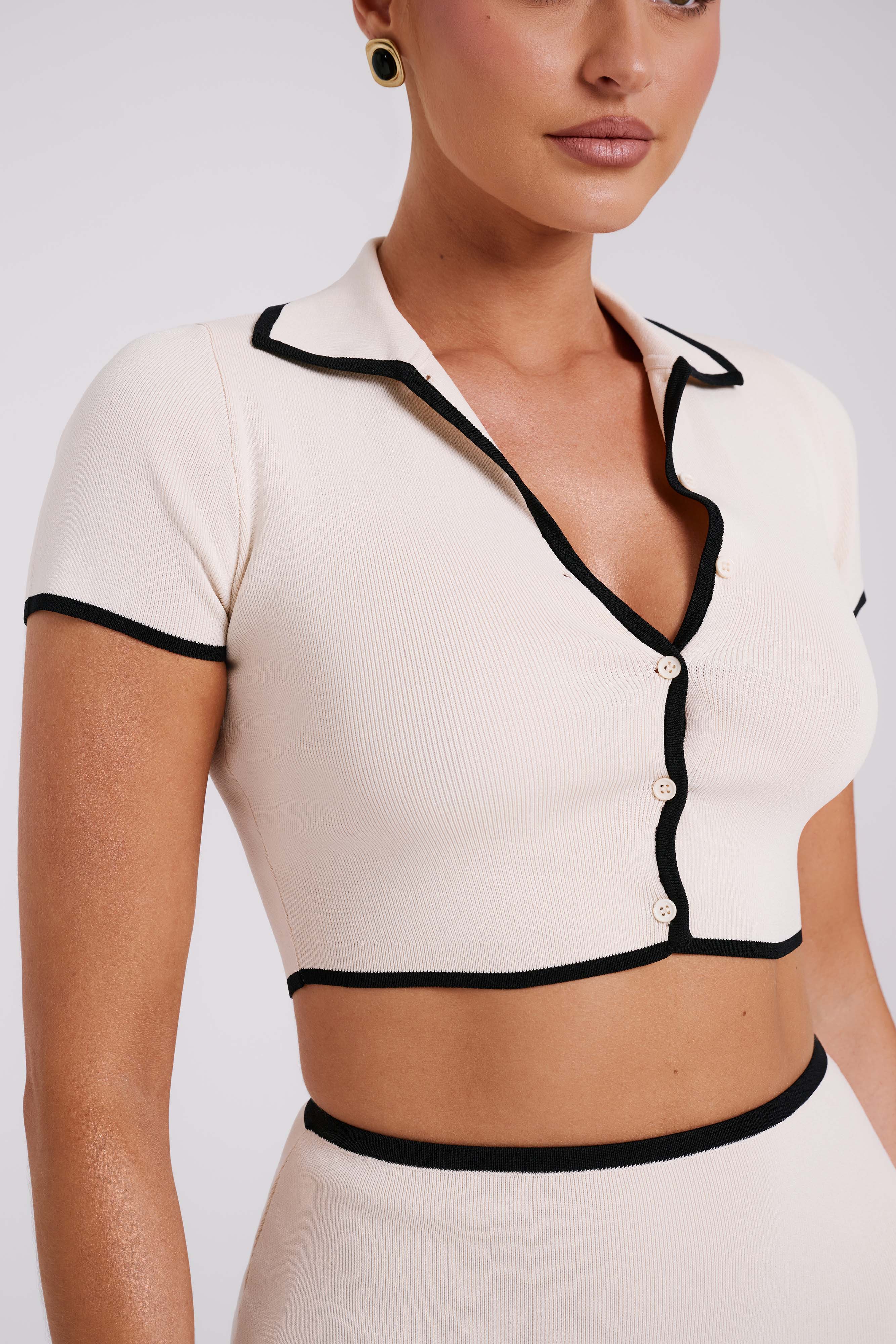 Klara Contrast Knit Cardigan - Cream