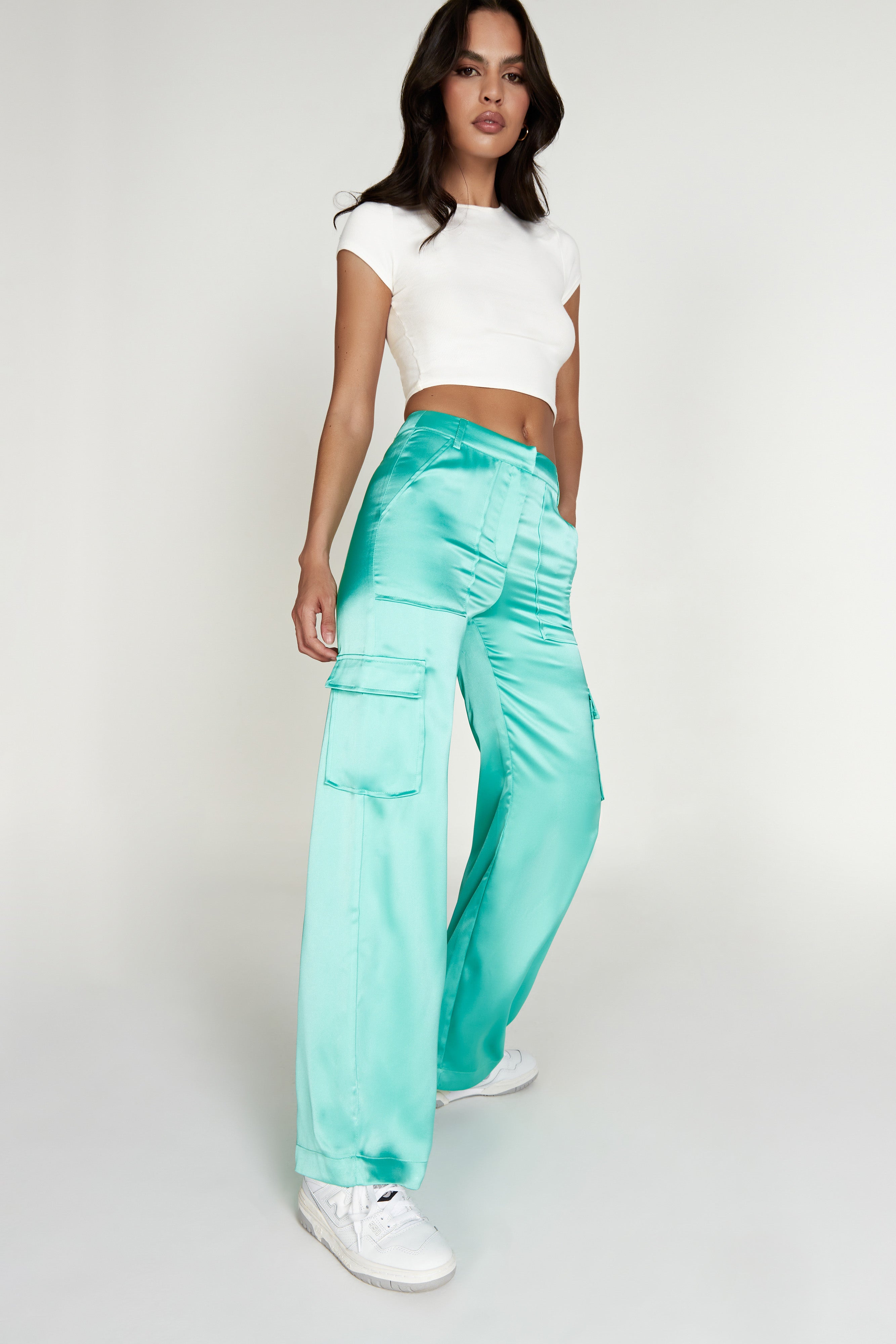 MESHKI Amaya Satin Cargo Pant - Mint