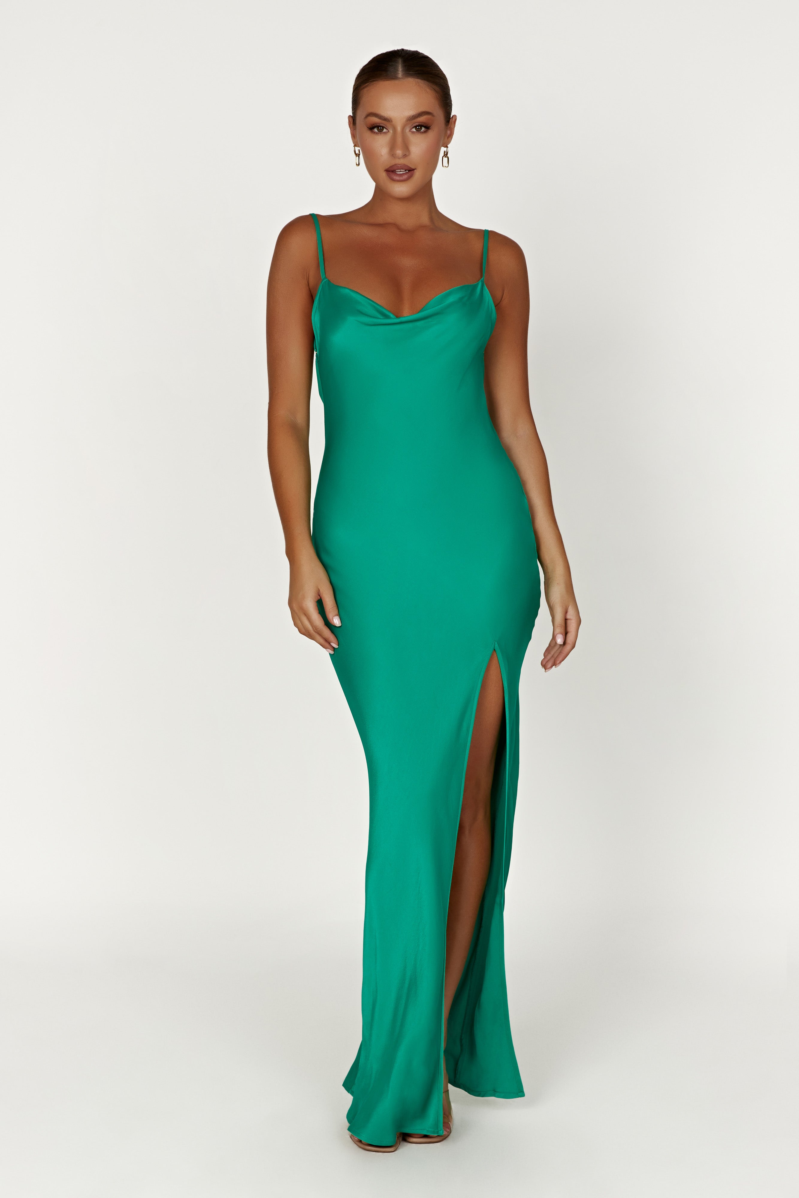 MESHKI Jade Cowl Neck Backless Maxi Dress - Green