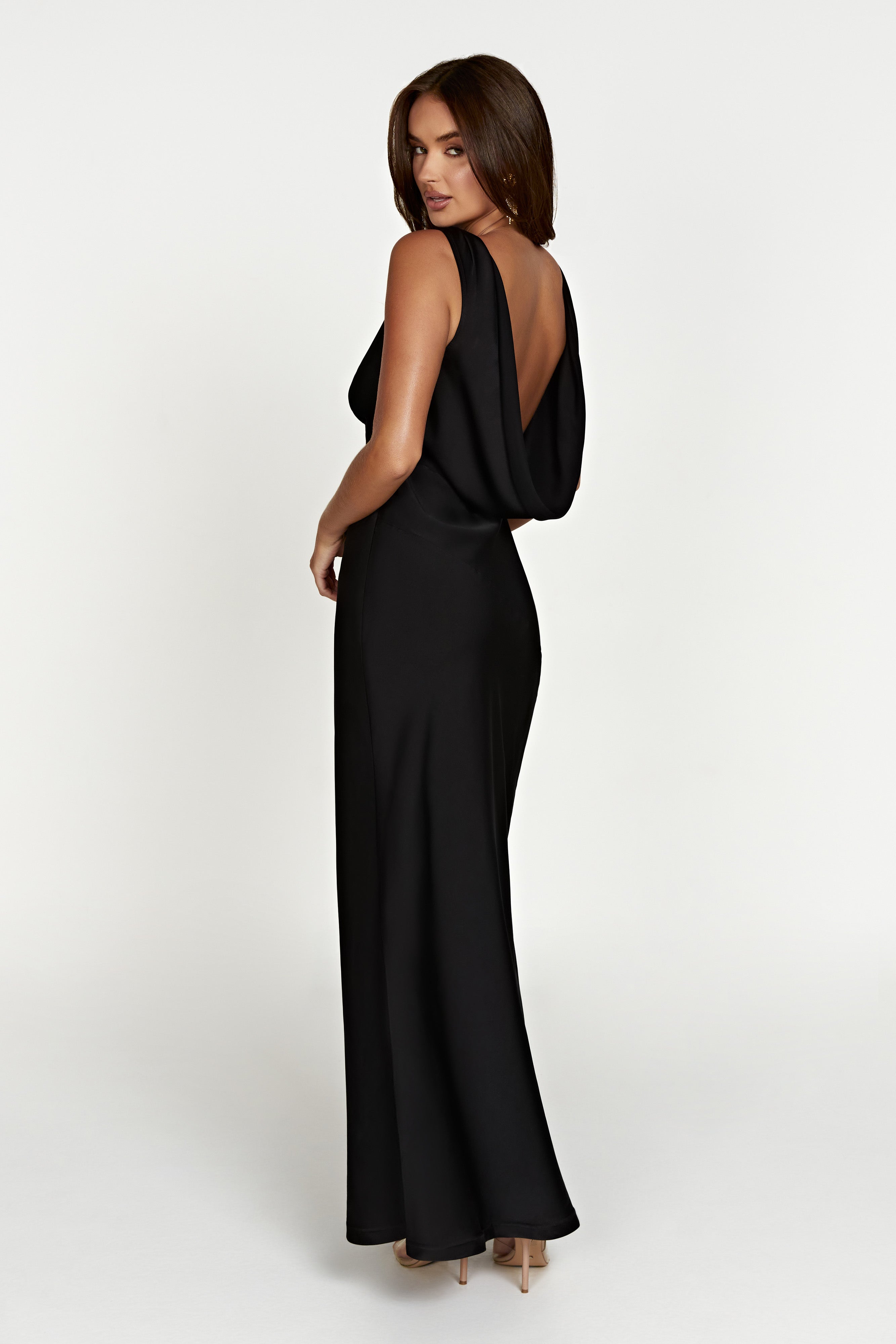 MESHKI Nadia Maxi Satin Dress With Back Cowl - Black