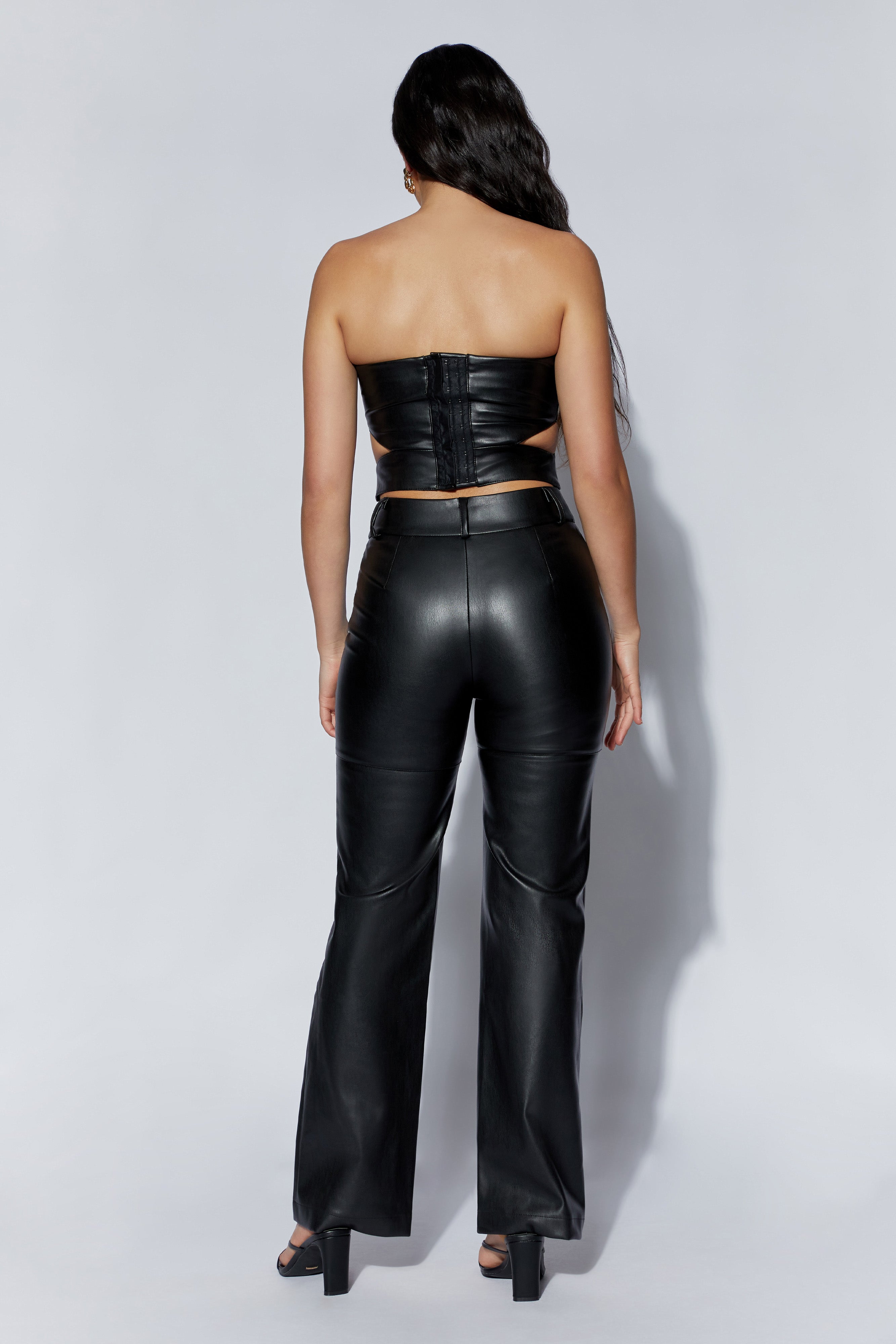MESHKI Perrie Faux Leather Cut Out Crop Top - Black