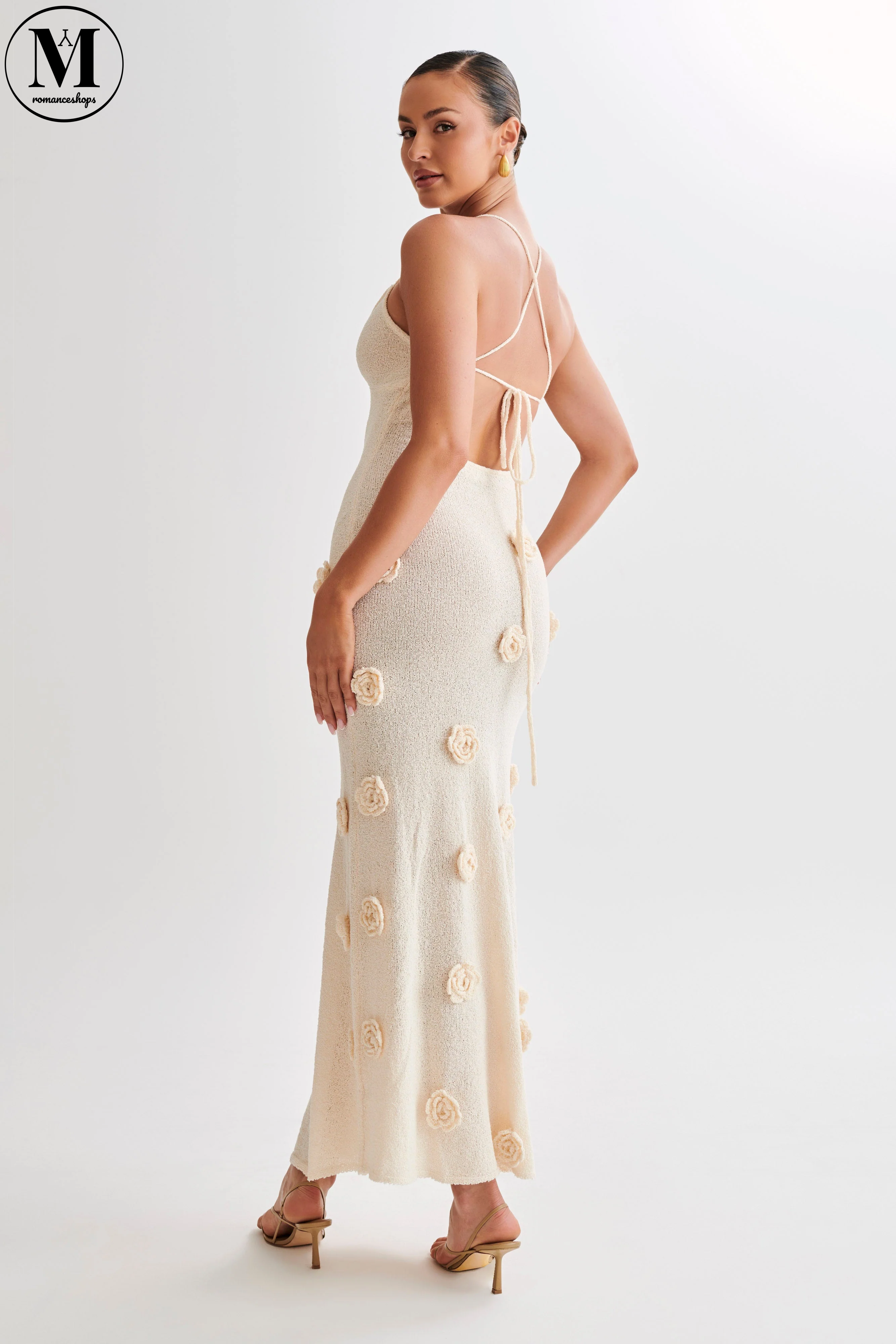 MESHKI Suki Crochet Maxi Dress With Flowers - Nude