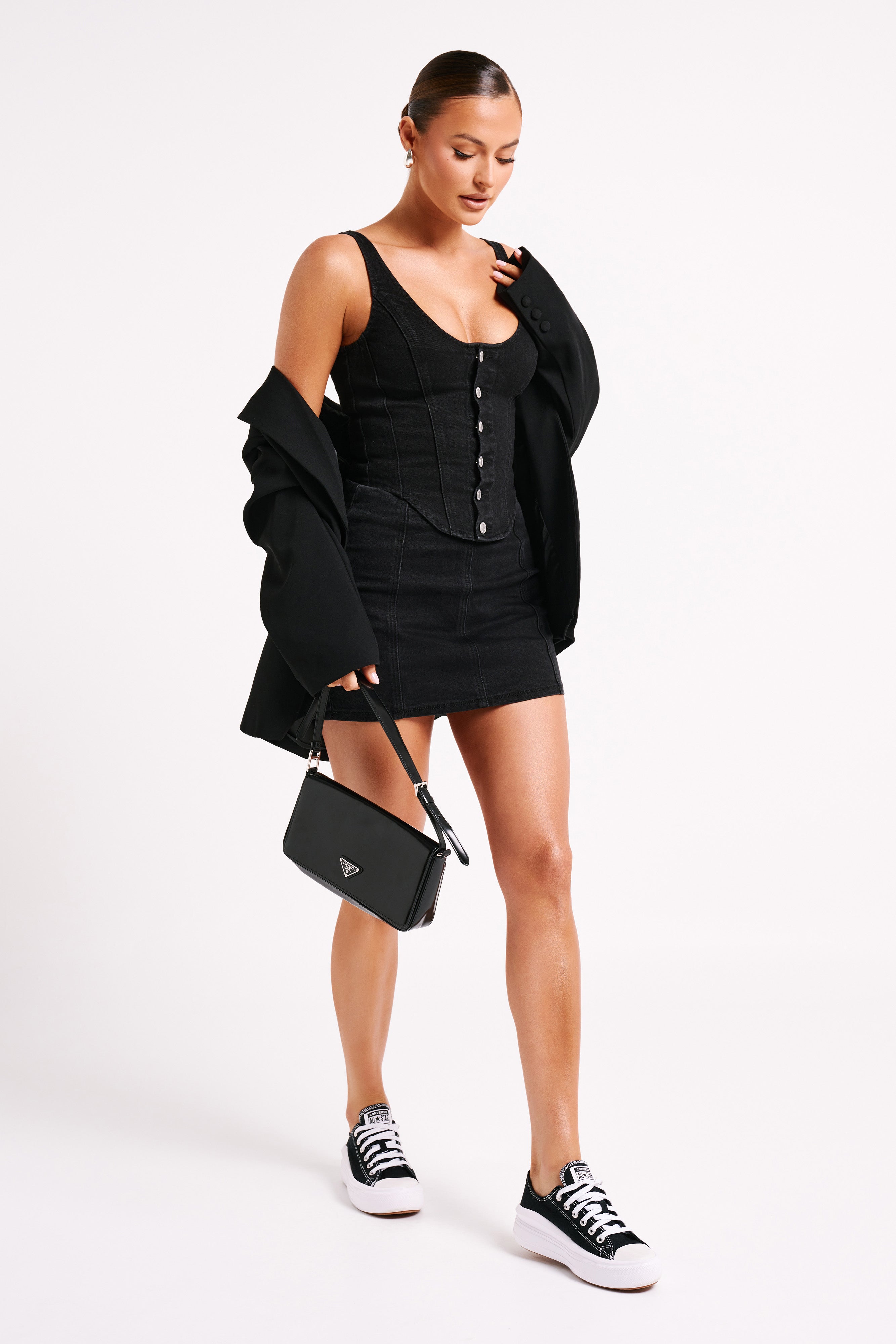 MESHKI Hollis Denim Mini Skirt - Washed Black