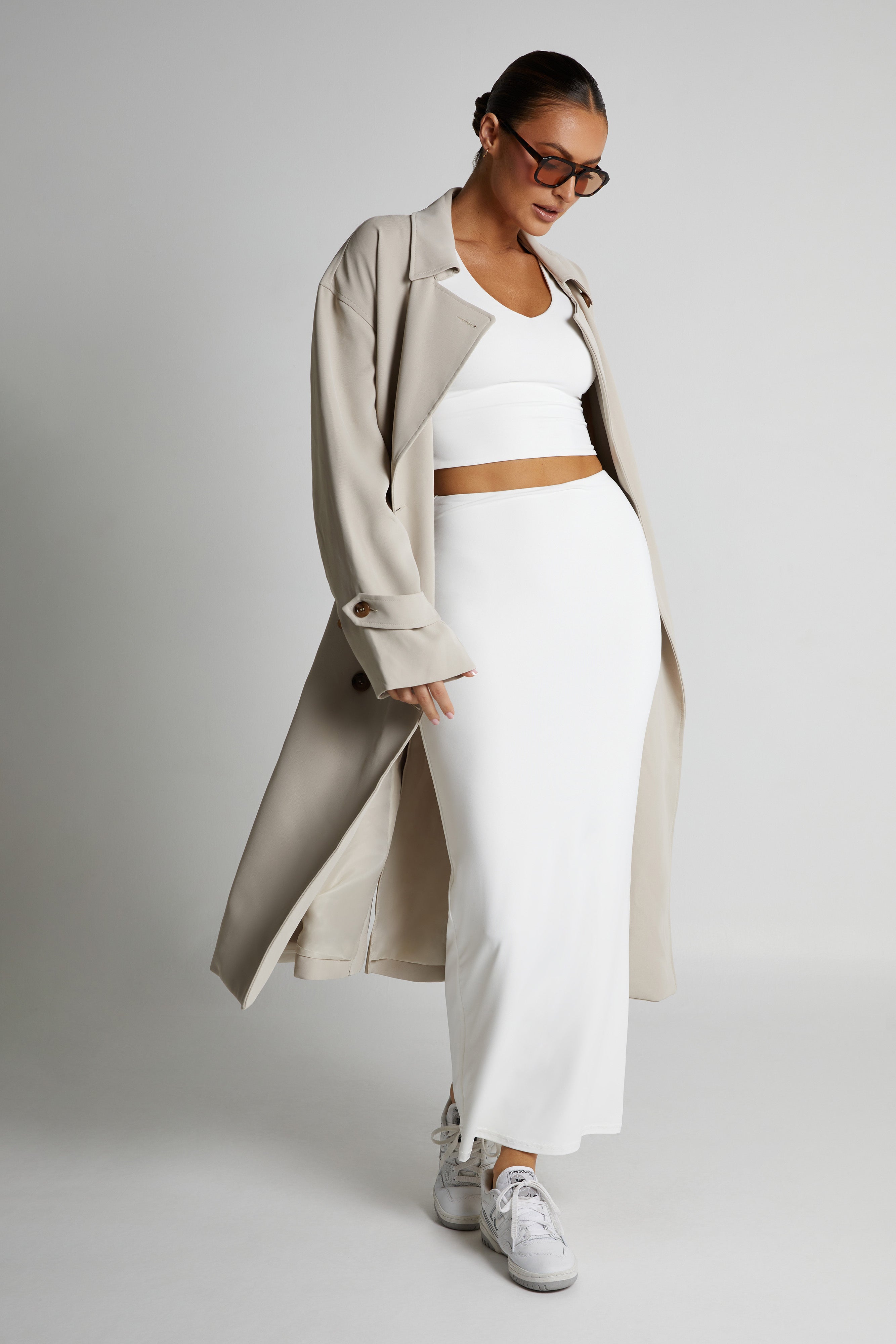 MESHKI Olympia Recycled Nylon Fishtail Maxi Skirt - White