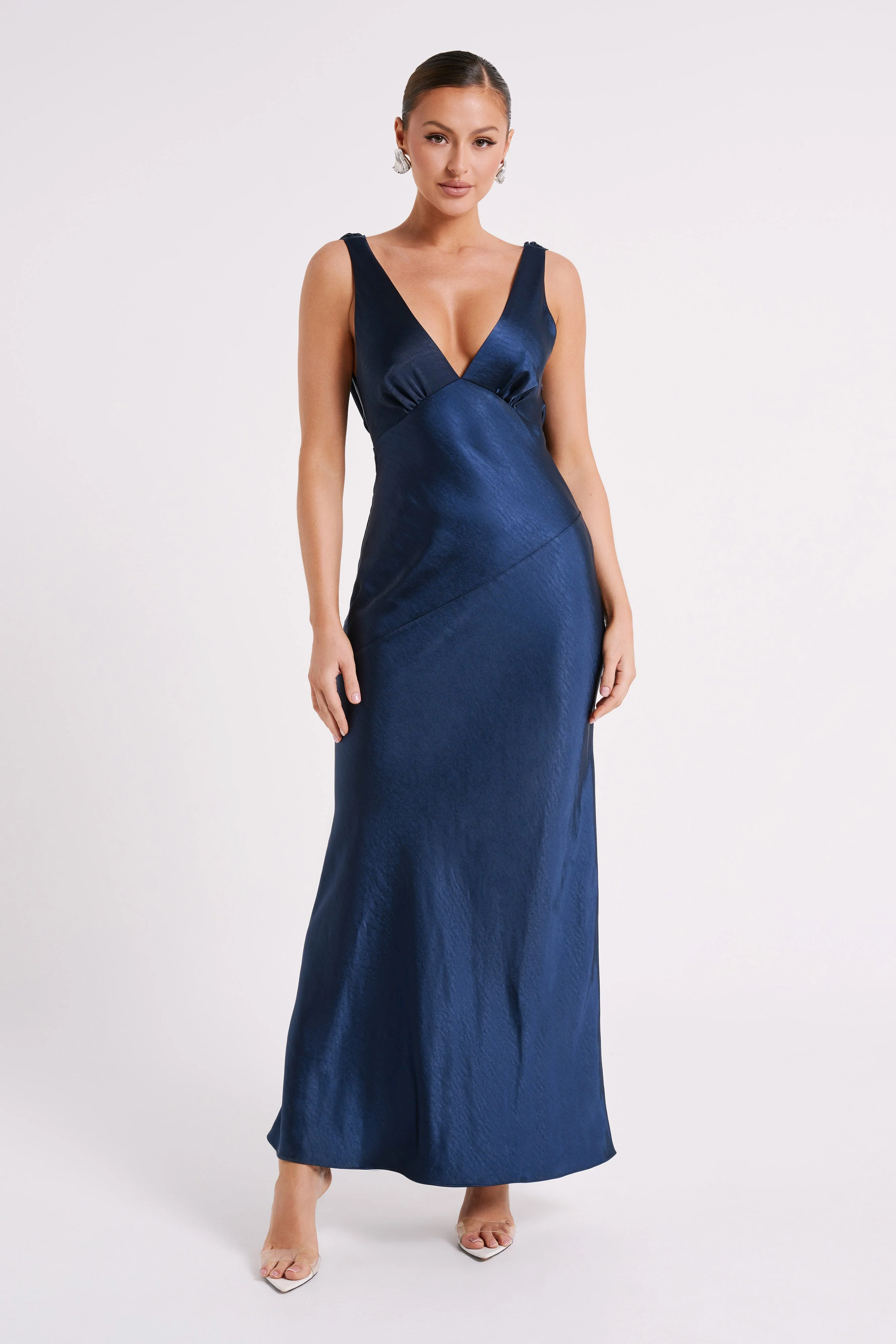 MESHKI Nadia Maxi Satin Dress With Back Cowl - Navy