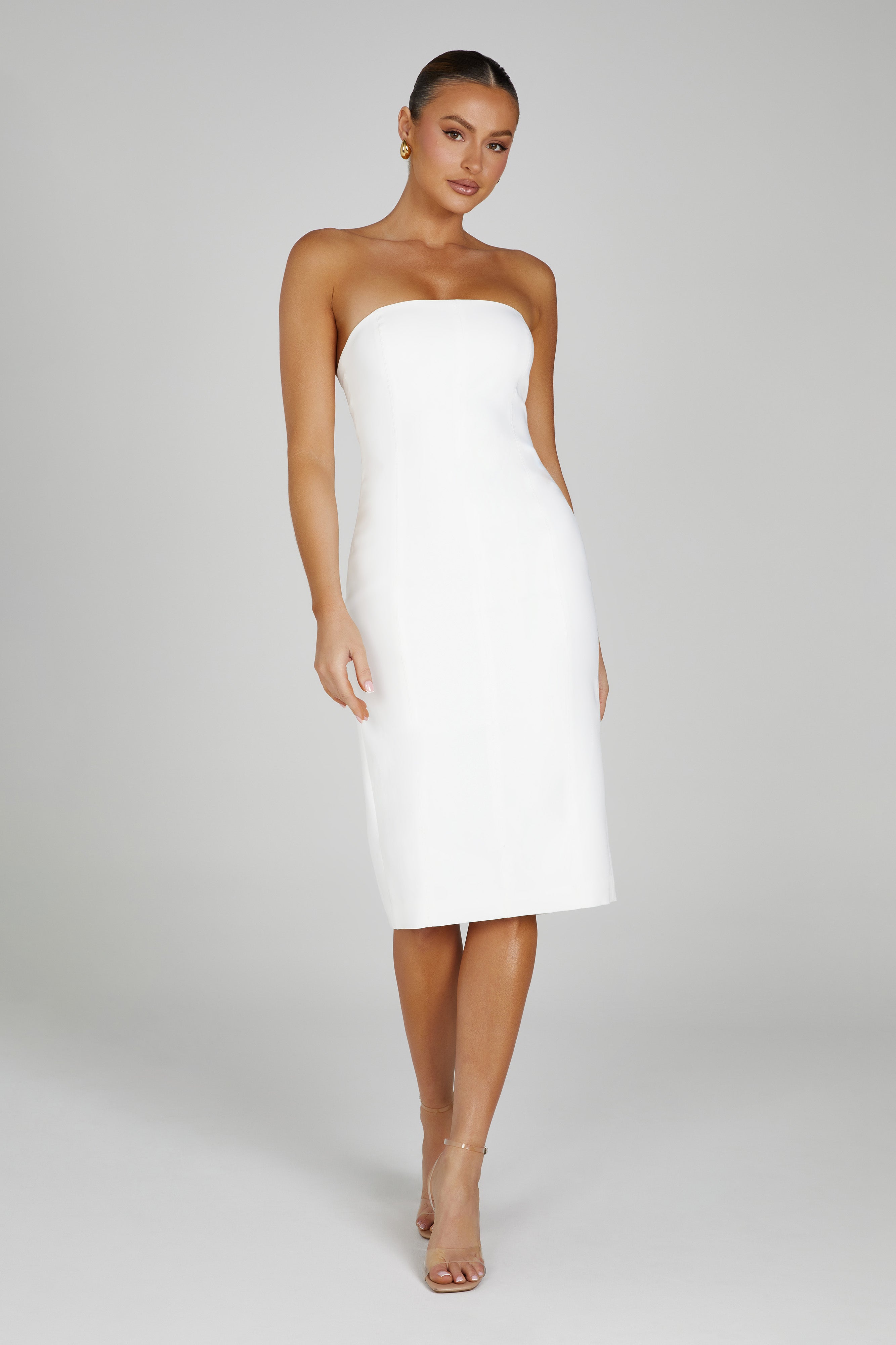 MESHKI Marianne Strapless Crepe Midi Dress - White