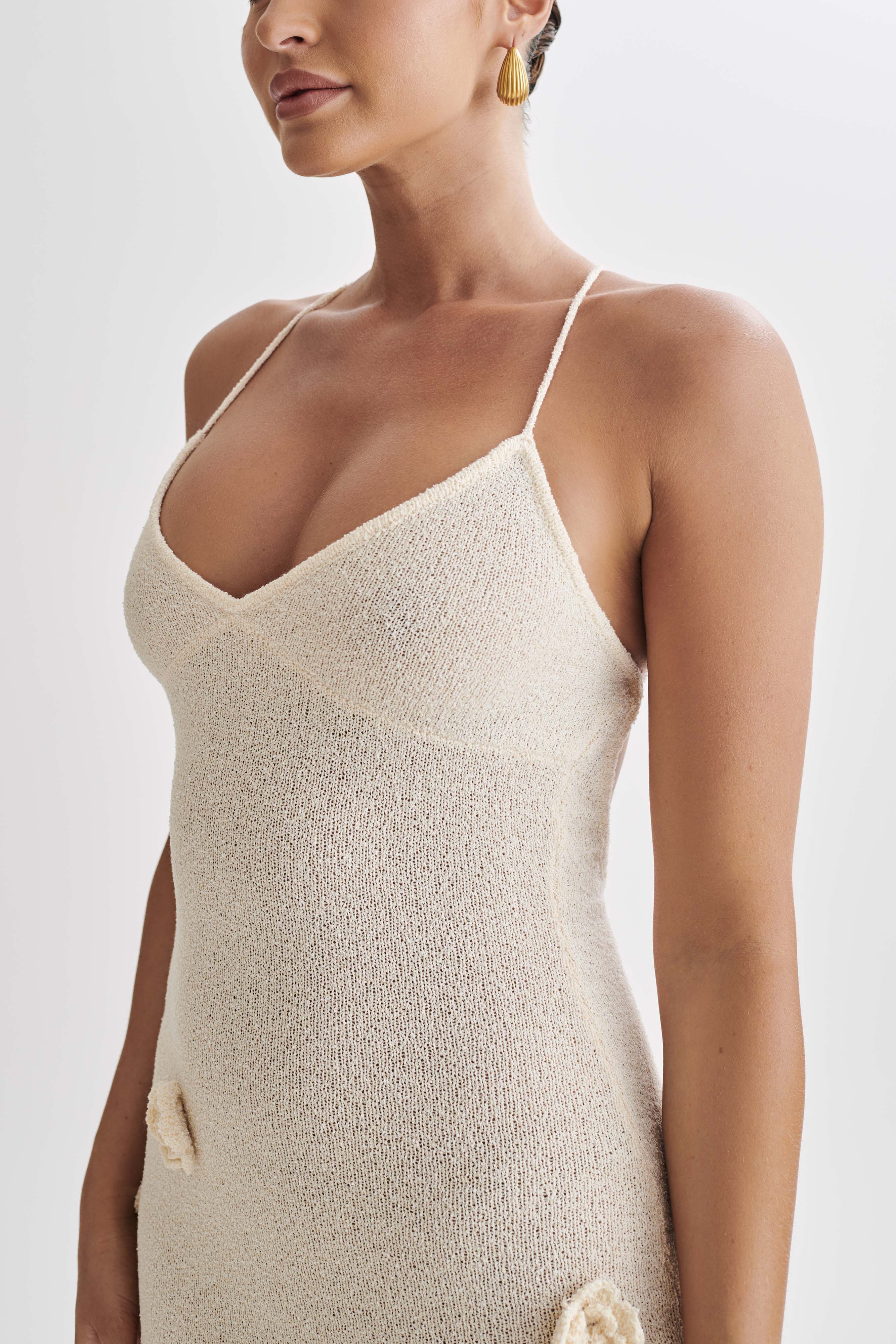 MESHKI Suki Crochet Maxi Dress With Flowers - Nude