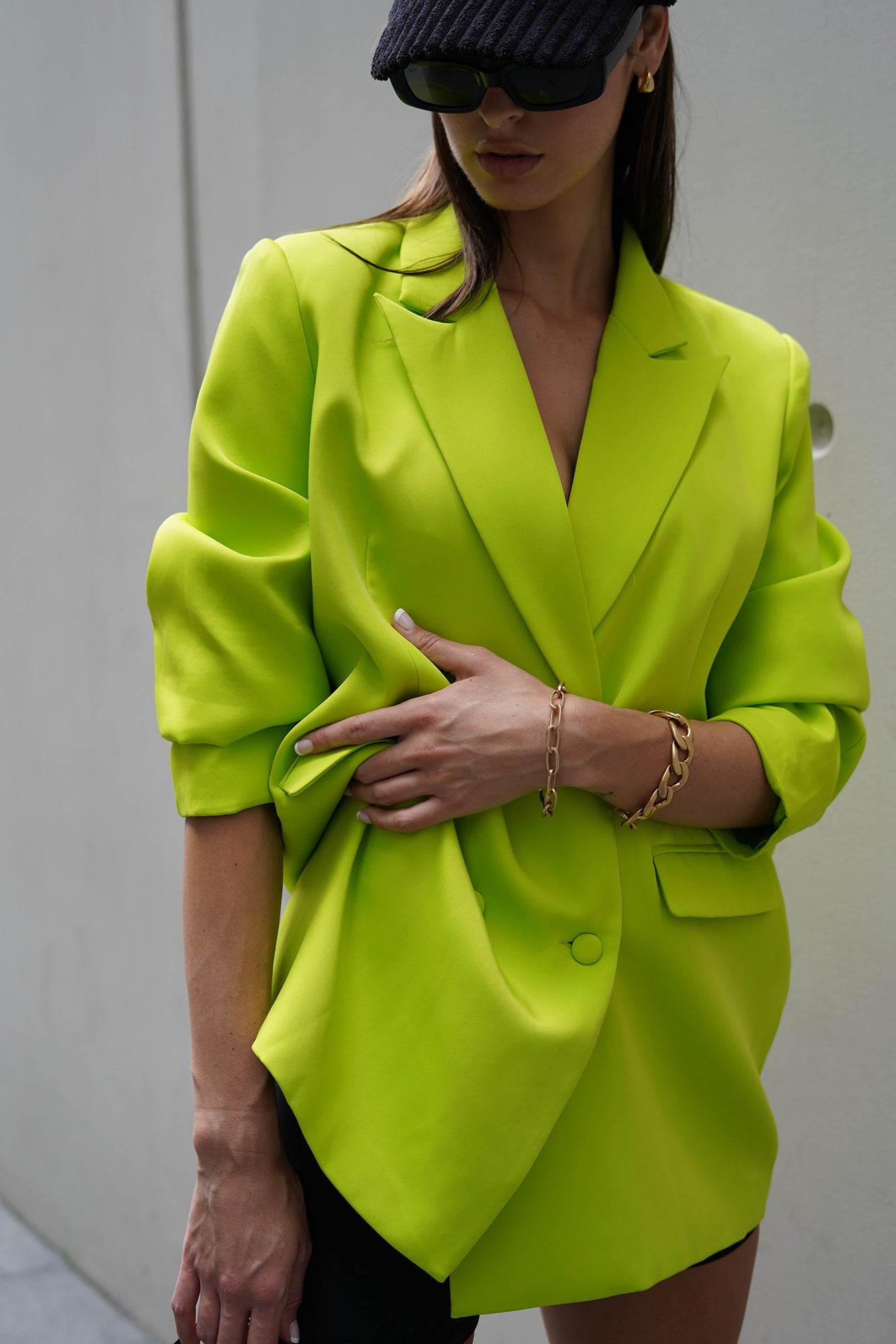 MESHKI Madison Oversized Blazer - Lime Green