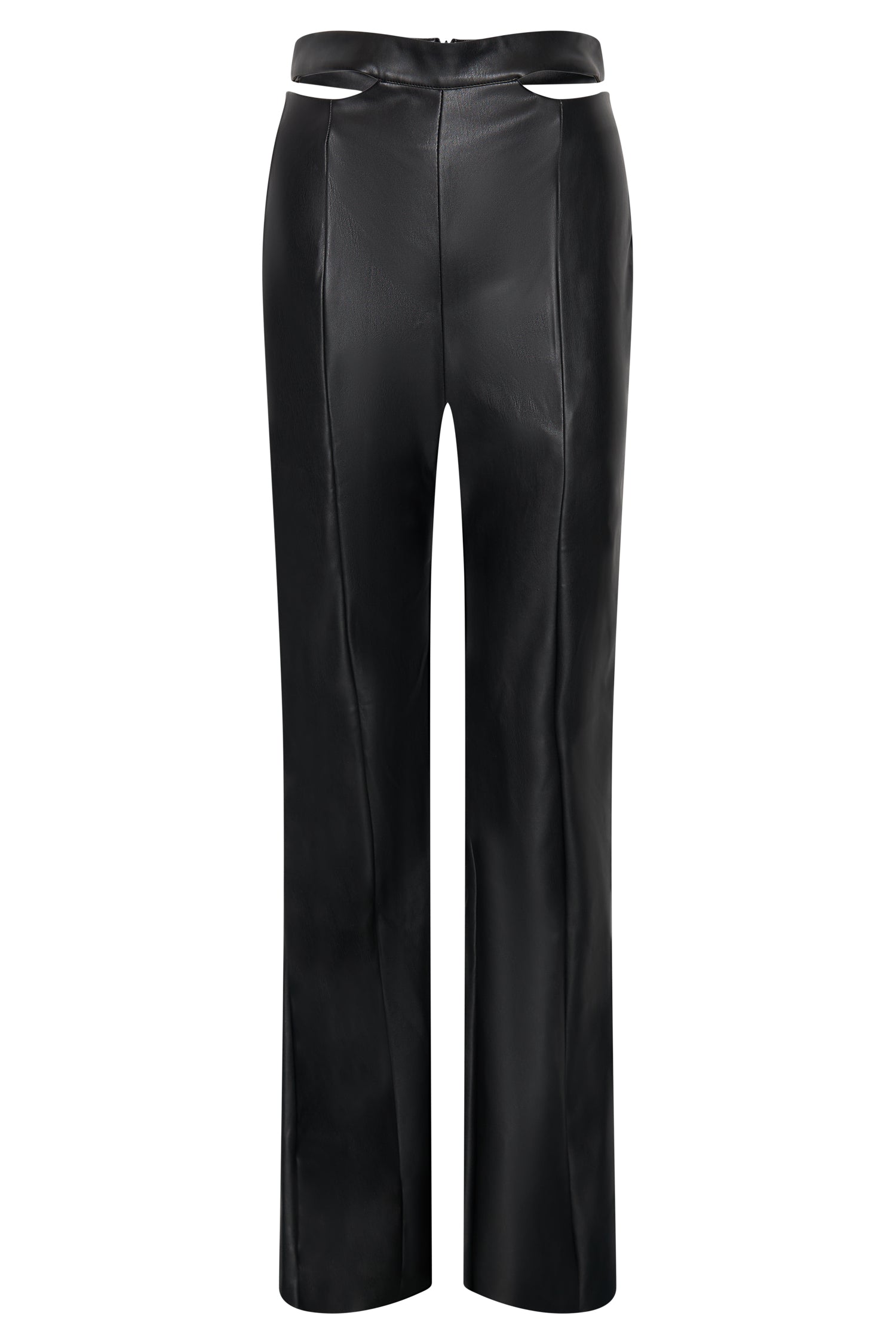 MESHKI Callie Faux Leather Cut Out Side Straight Leg Pant - Black