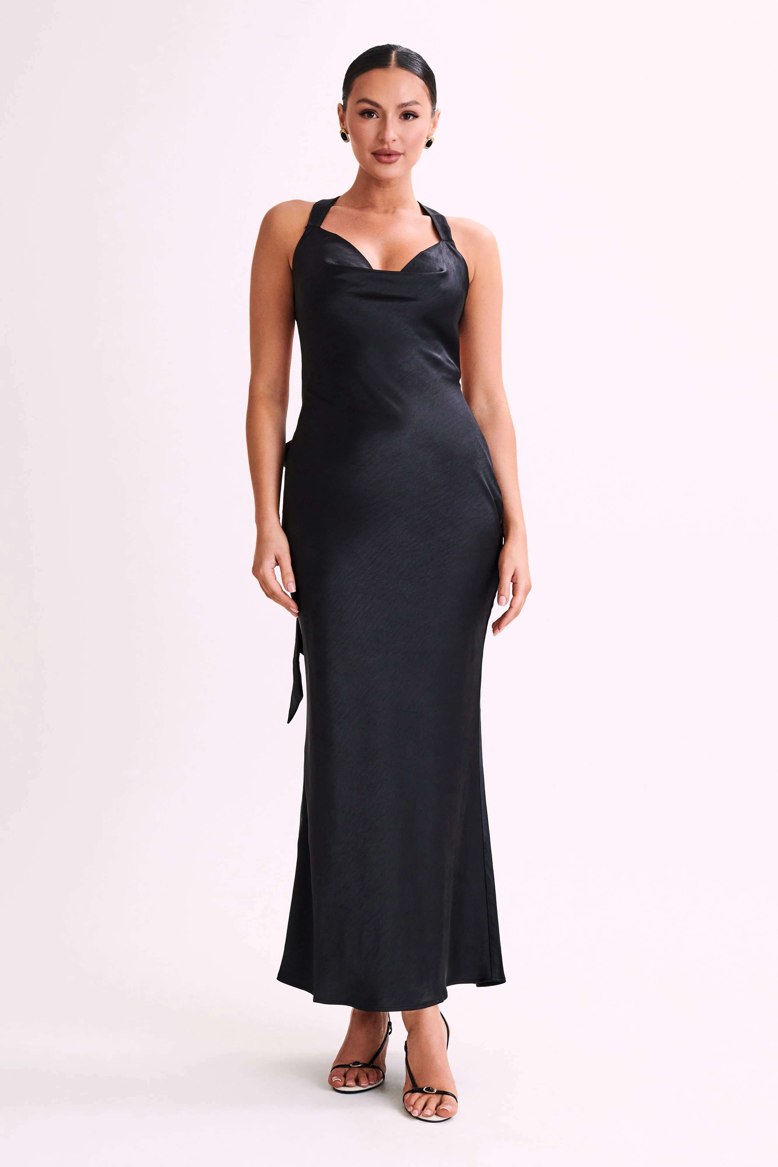 MESHKI Caellie Satin Cowl Maxi Dress - Black