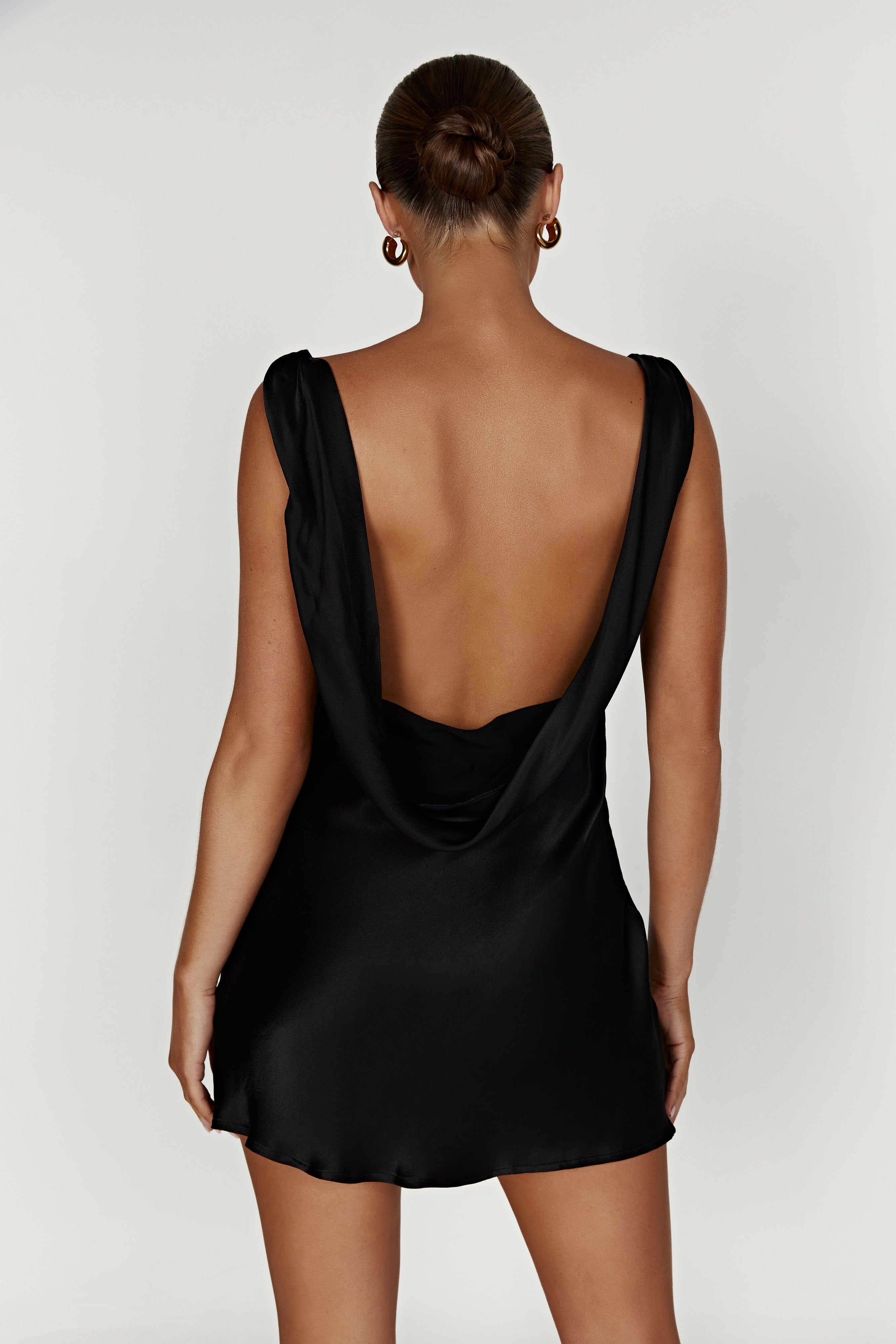 MESHKI Nadia Satin Mini Dress With Cowl Back - Black