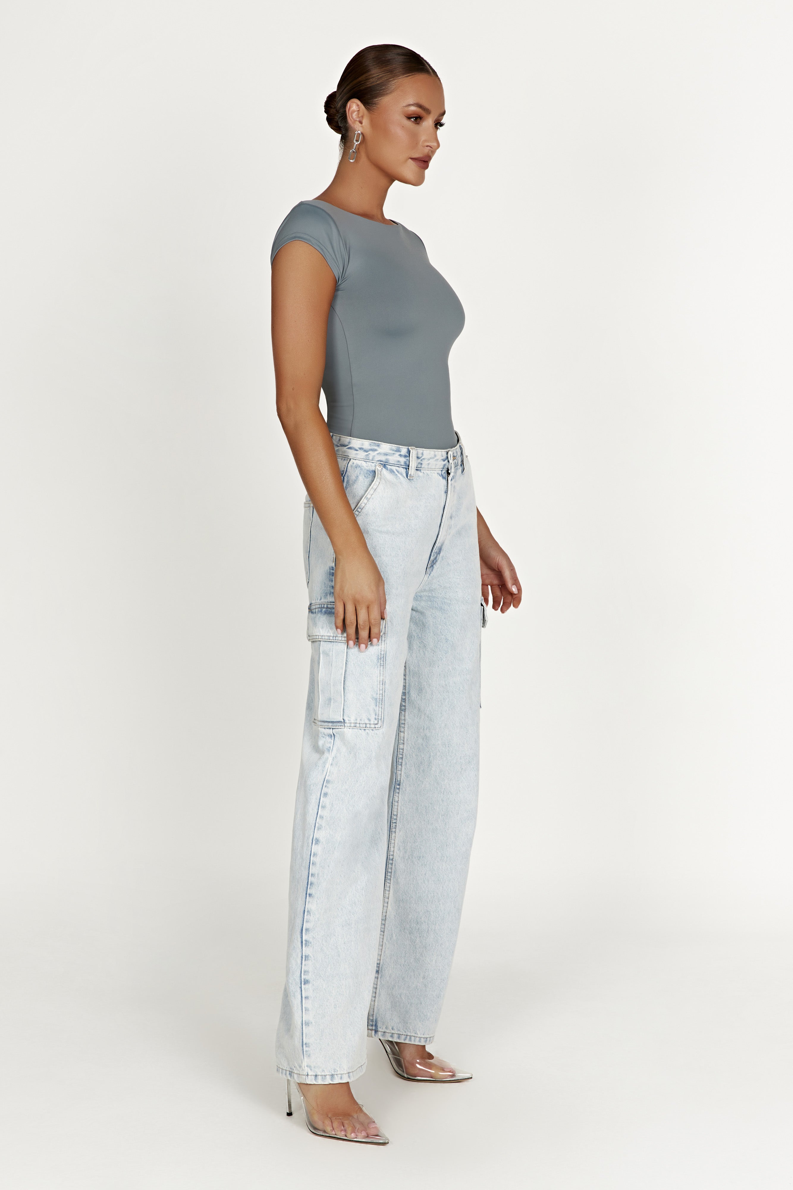 MESHKI Reyna Recycled Nylon Longline Top - Light Charcoal