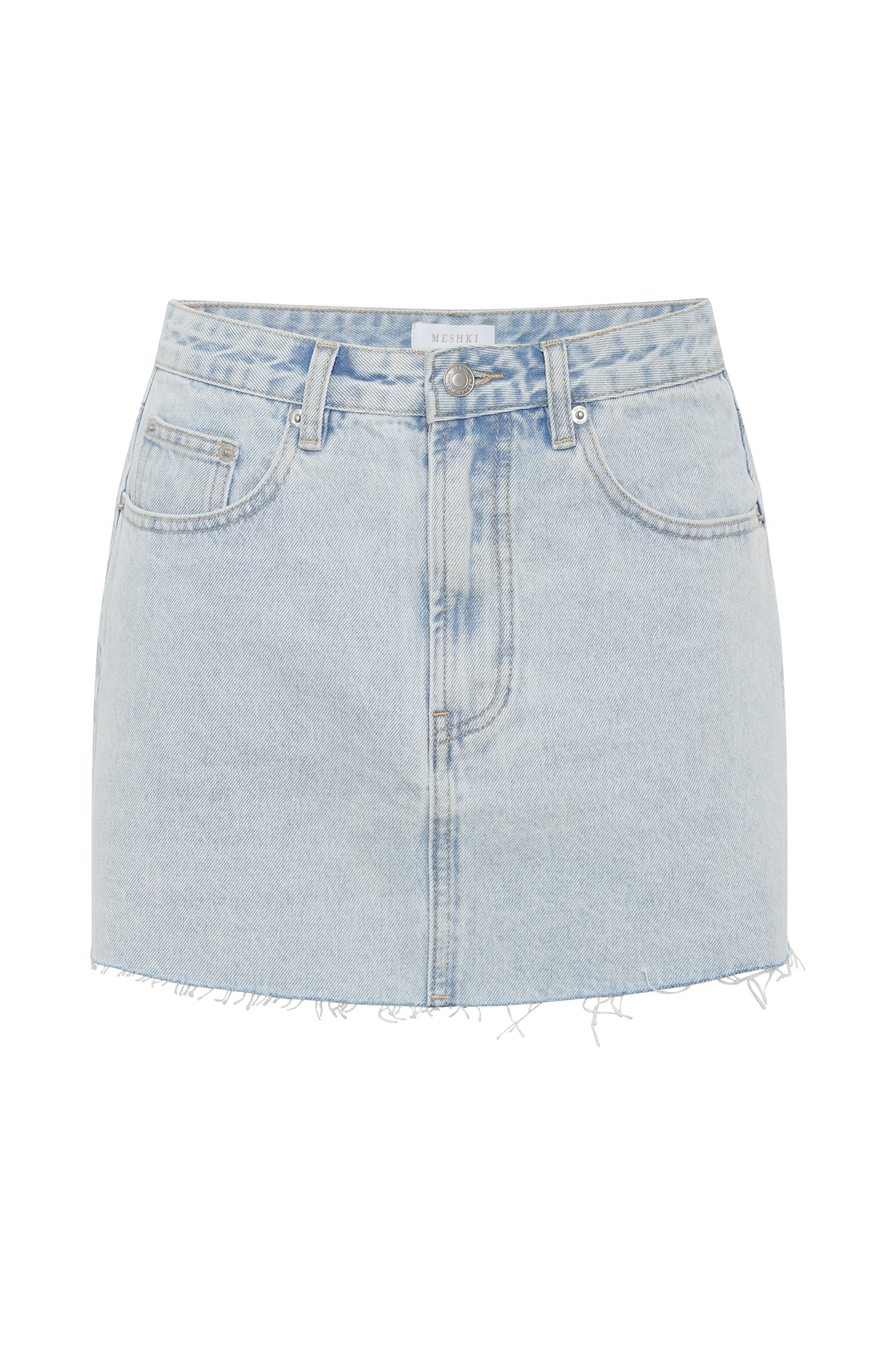 MESHKI Lennon Mid Rise Denim Mini Skirt - Light Blue