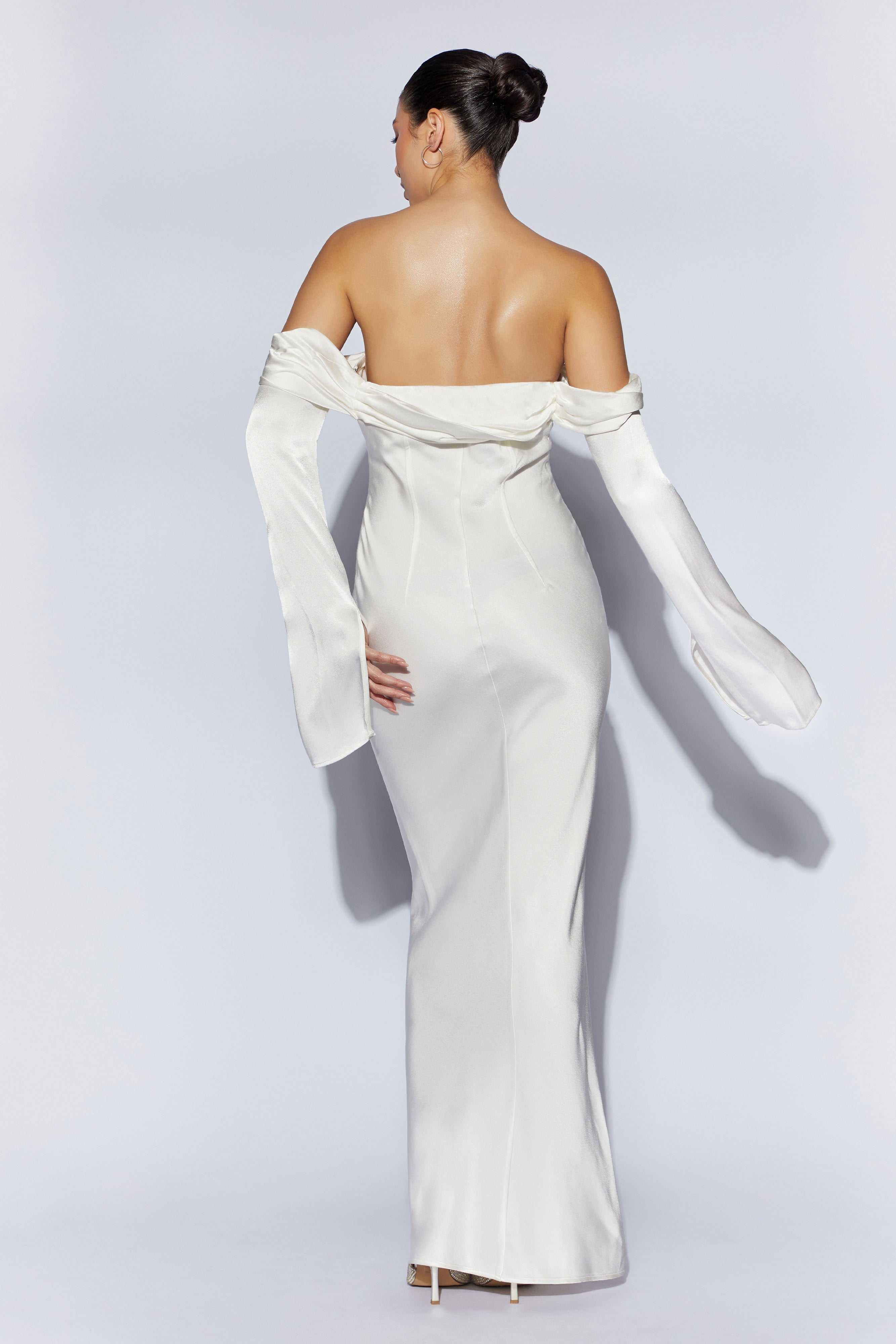 MESHKI Giselle Off Shoulder Cowl Neck Maxi Dress - White