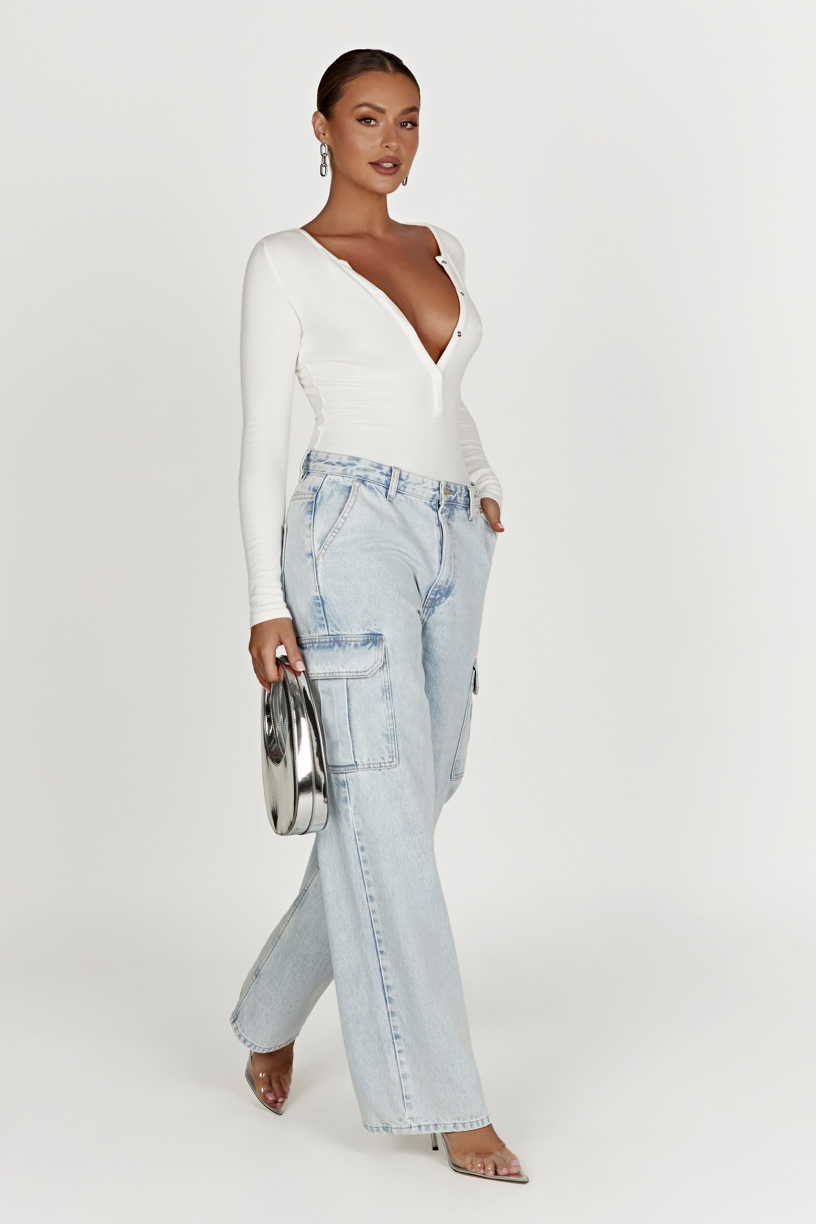 MESHKI Naomi Long Sleeve Bodysuit - White