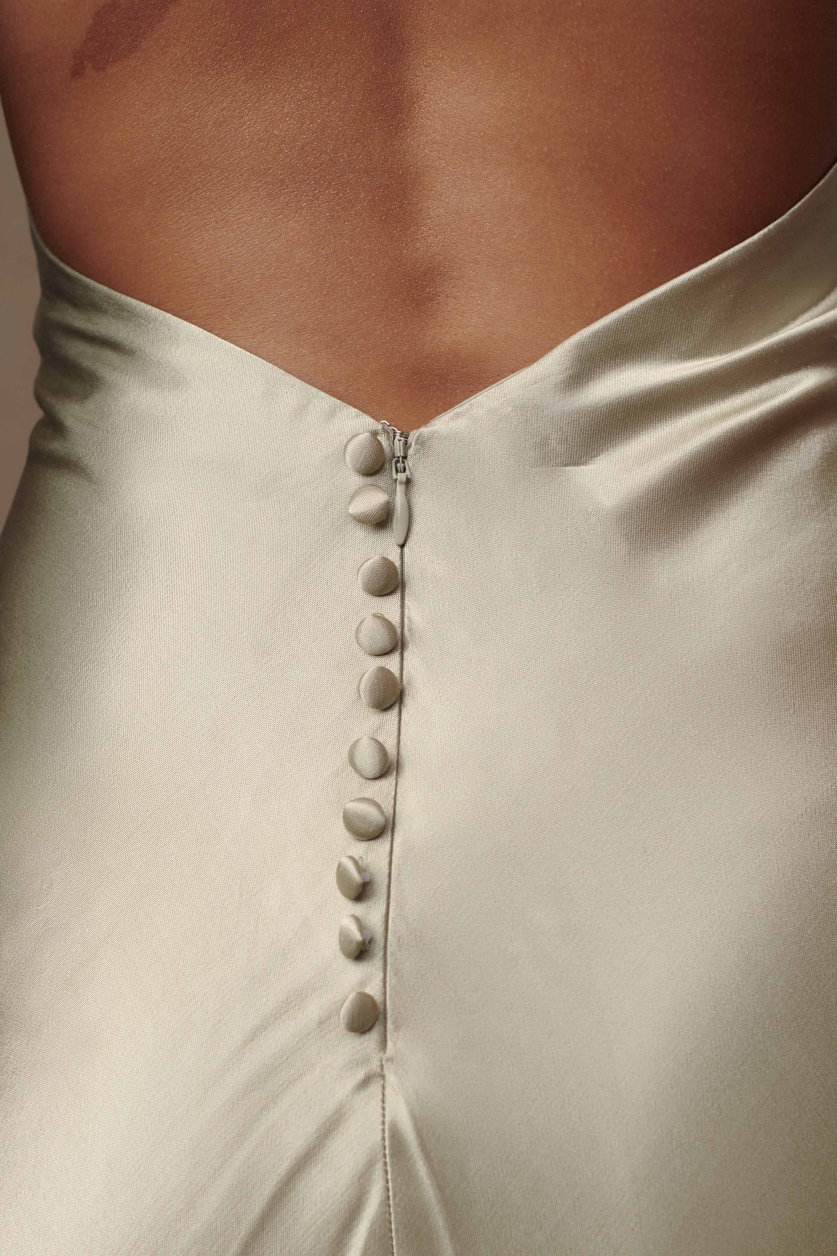 MESHKI Esther Iridescent Satin Cowl Maxi Dress - Sage