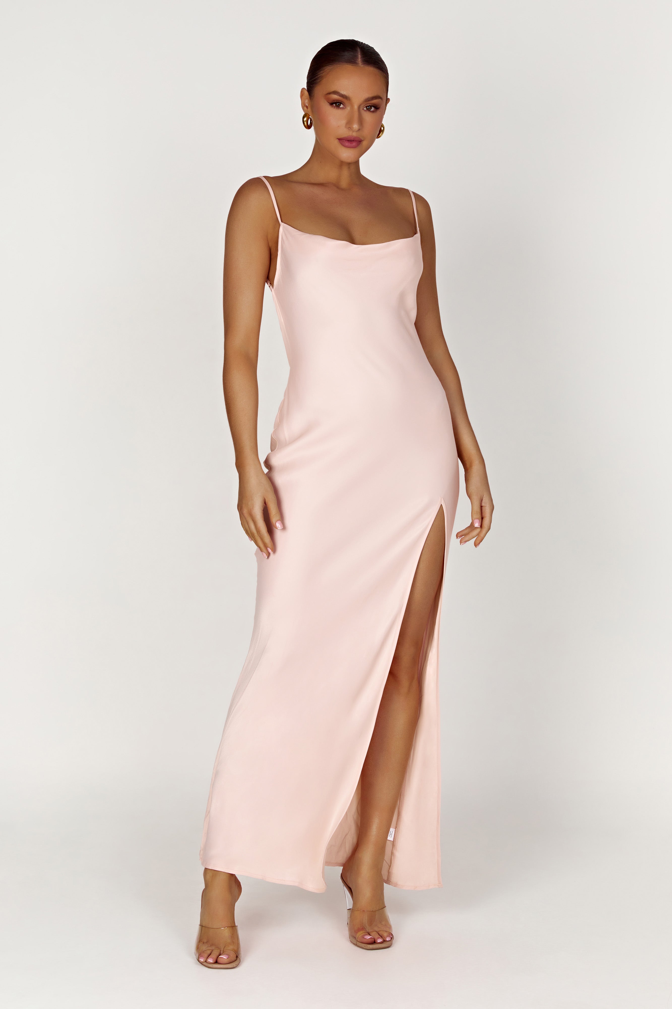 MESHKI Jade Cowl Neck Backless Maxi Dress - Apricot