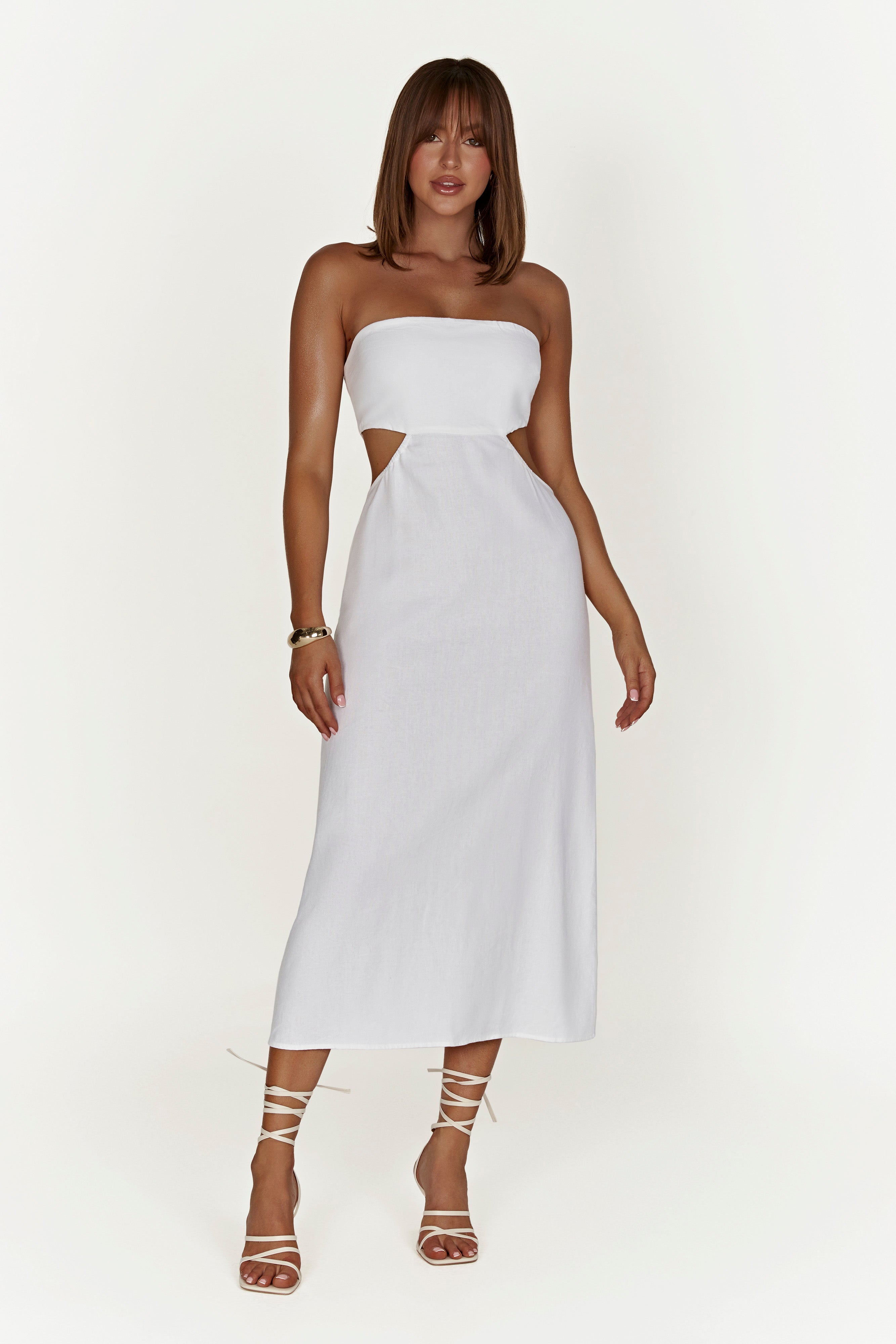 MESHKI Marlow Linen Midi Dress - White