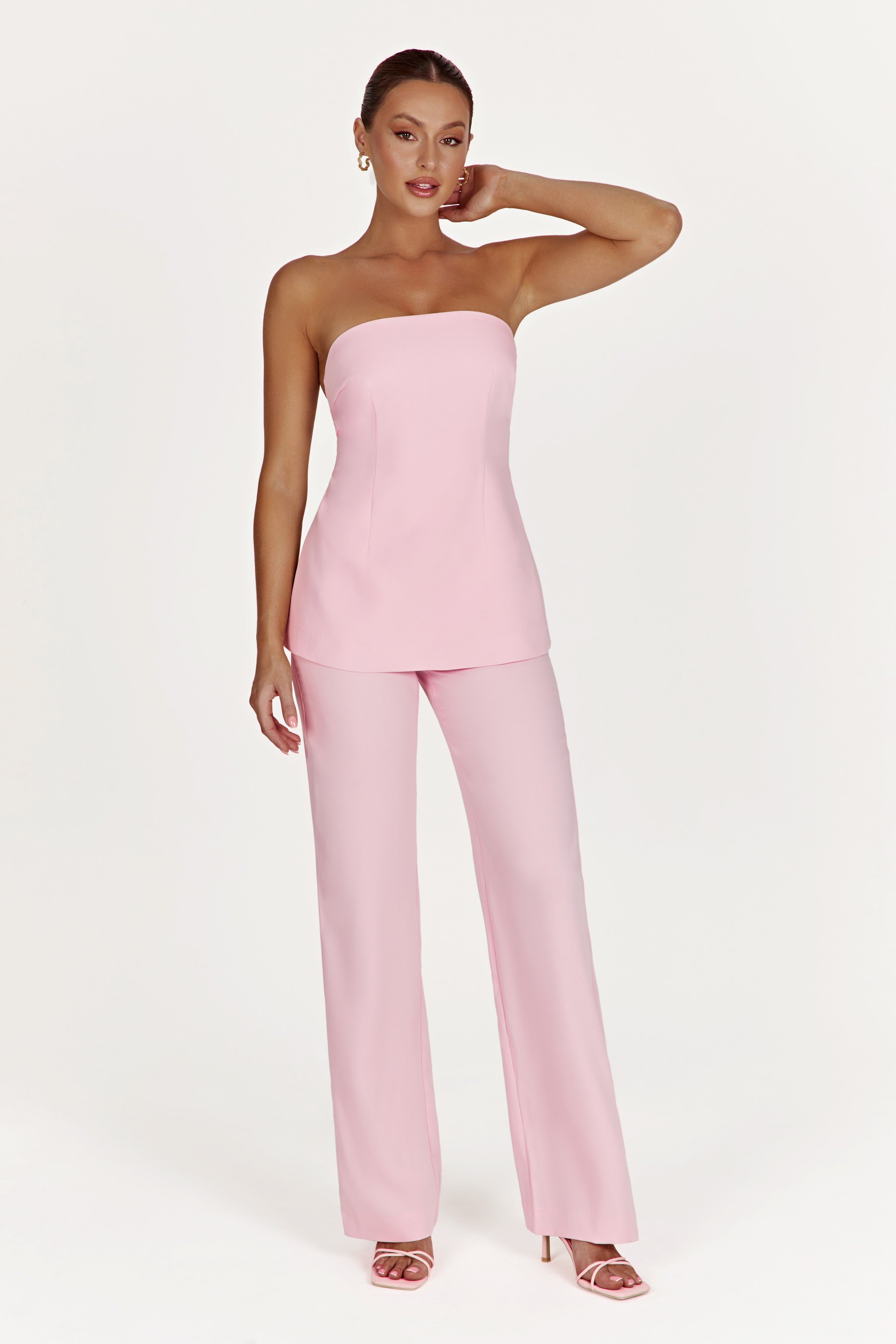 MESHKI Astrid Strapless Back Tie Top - Blush Pink