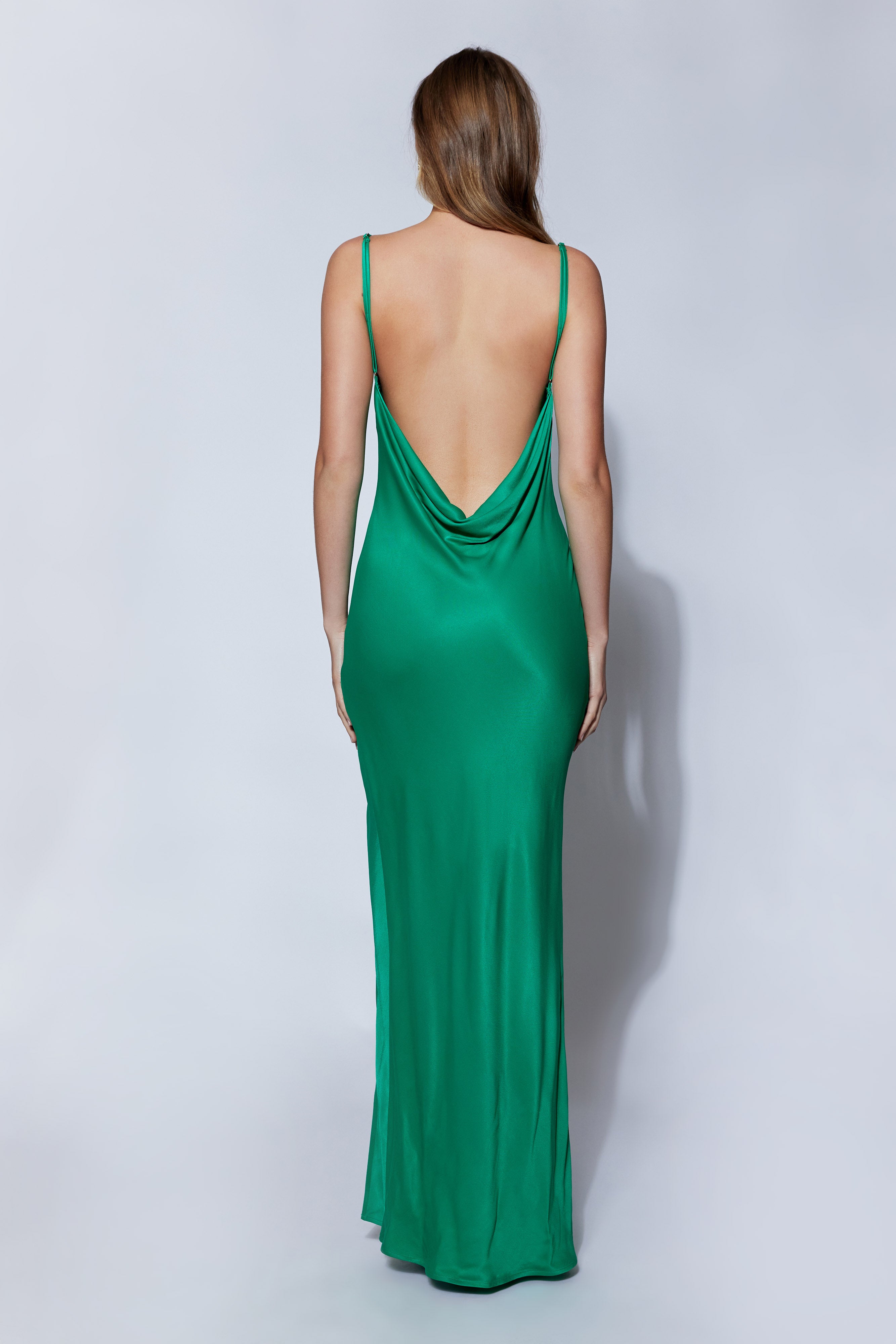 MESHKI Jade Cowl Neck Backless Maxi Dress - Green