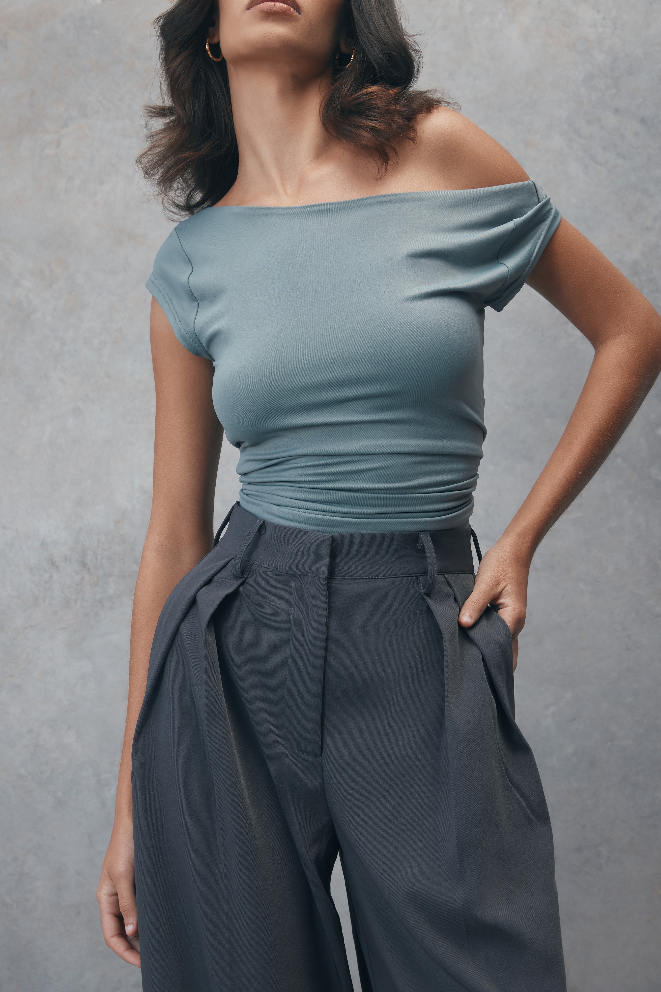 MESHKI Reyna Recycled Nylon Longline Top - Light Charcoal