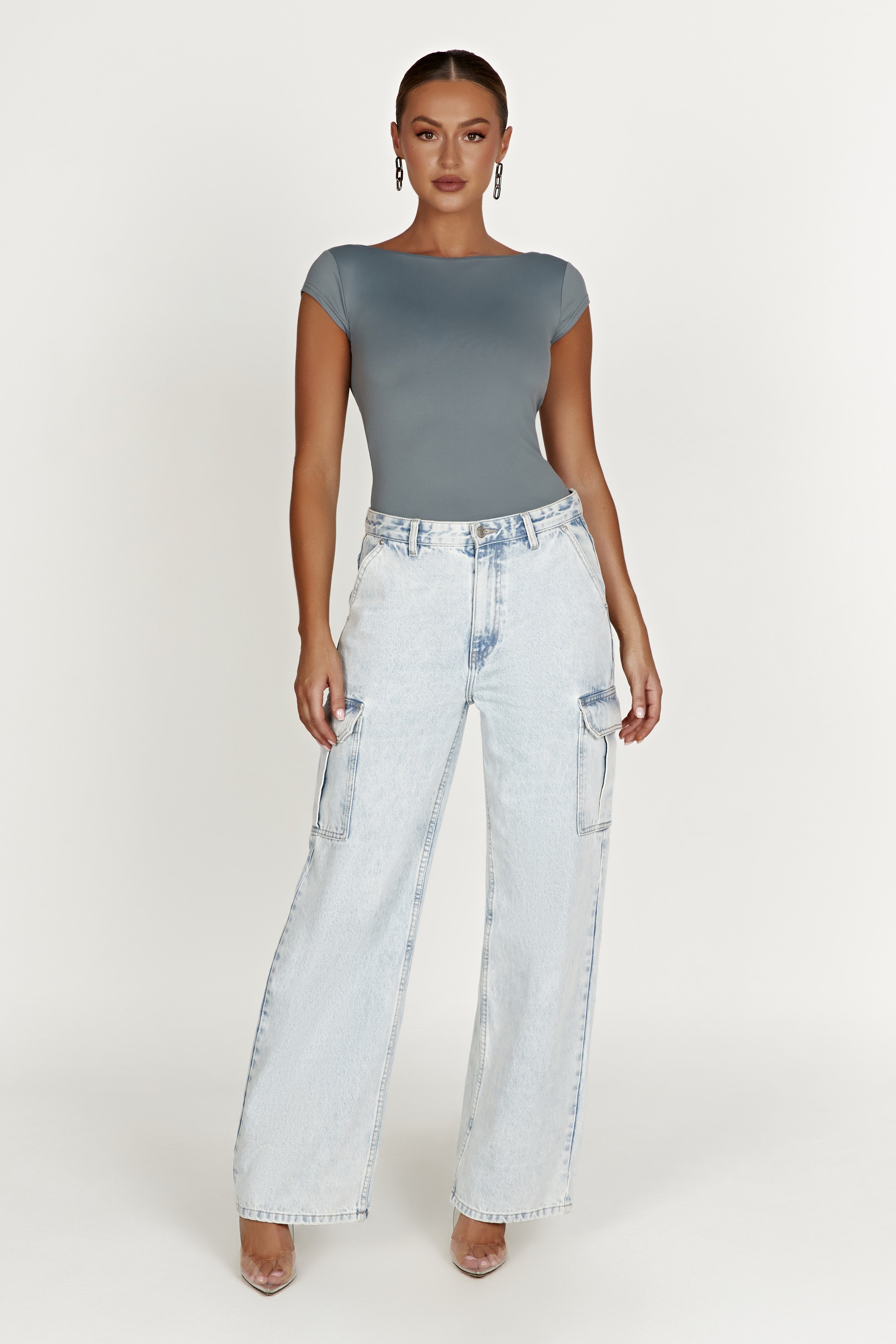 MESHKI Reyna Recycled Nylon Longline Top - Light Charcoal